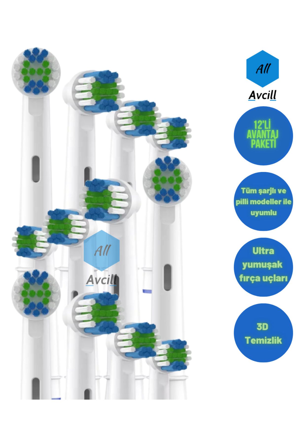 All Avcill 12 Adet Yedek Fırça Başlıkları Oral B Uyumlu Elektrikli Ve Pilli Diş Fırçası Başlığı Avantaj Paketi
