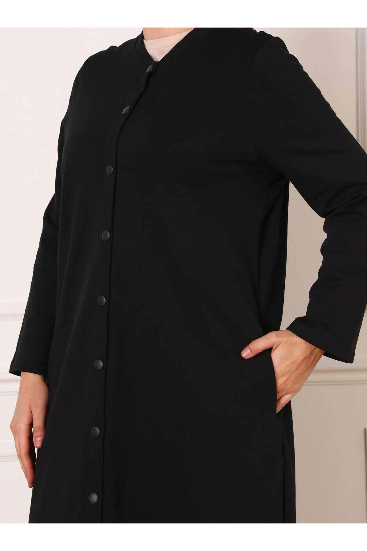ALİA-Large Size 2 Thread Knitted Cap with Snap Buttons - Black - Alia 4