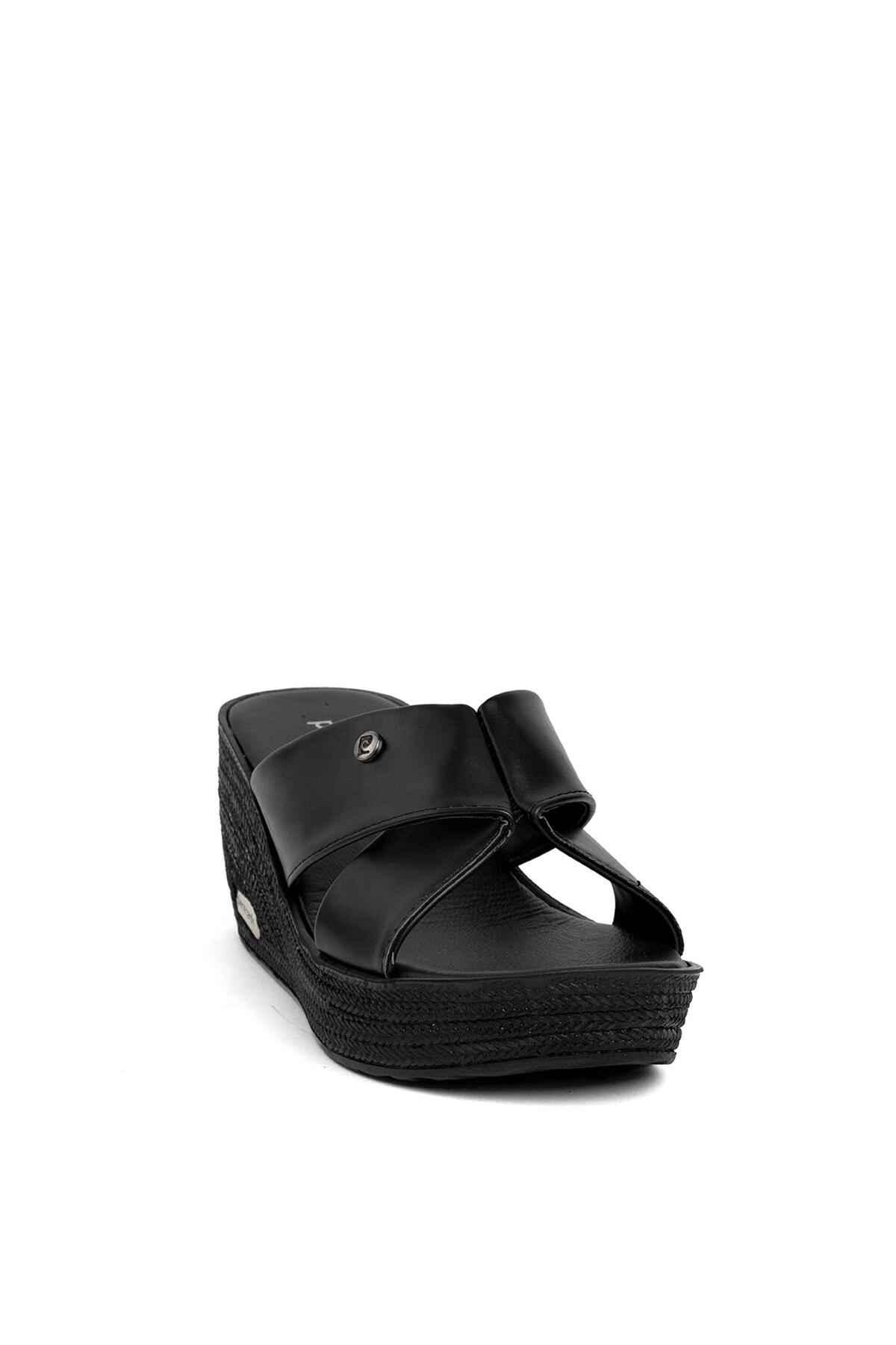 دمپایی Pierre Cardin پیر کاردین کفش لژدار گوه ای زنانه PC-3513 مشکی اورجینال - تصویر 2