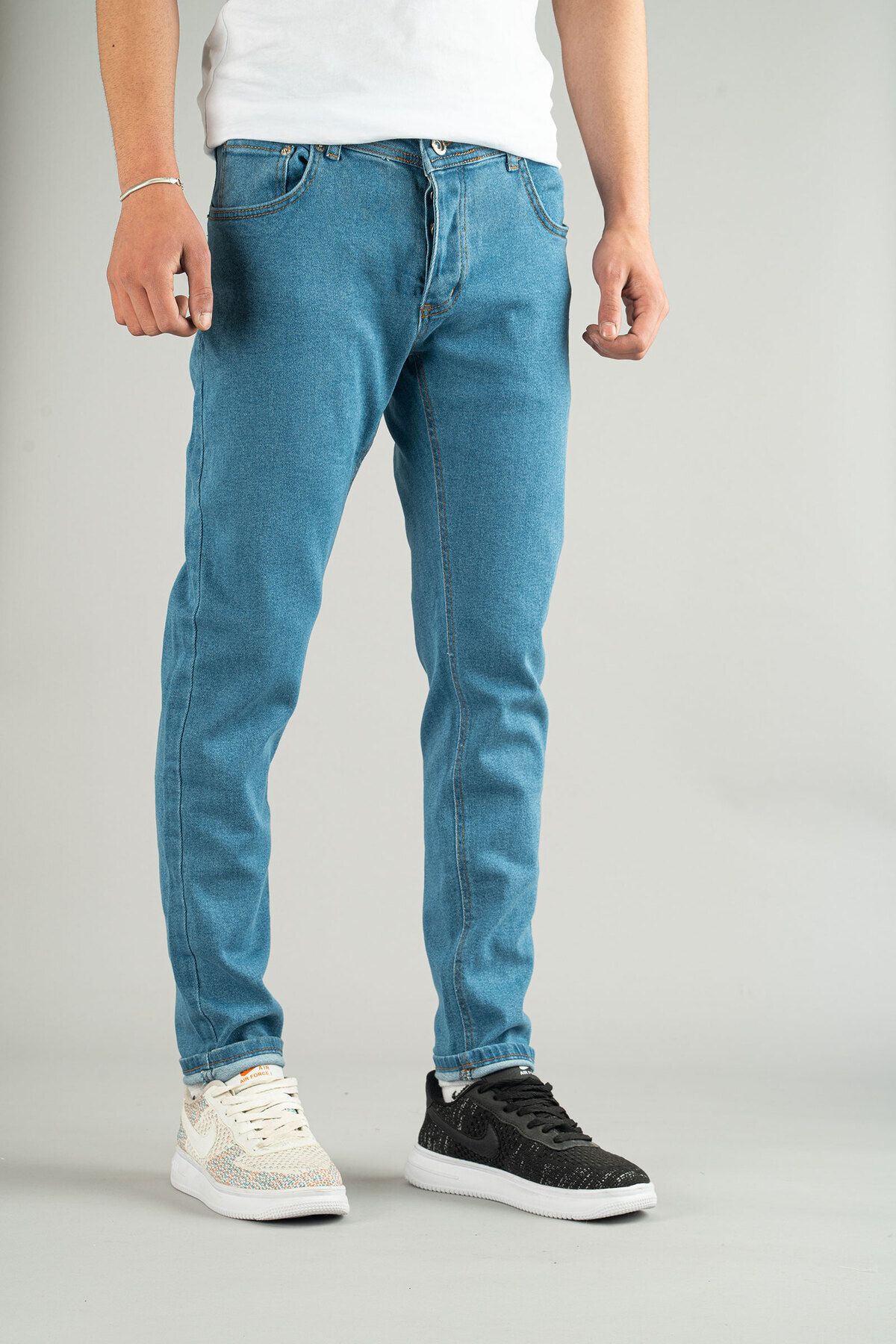 bombe-Blugi Slim Fit pentru bărbați albastru deschis 4
