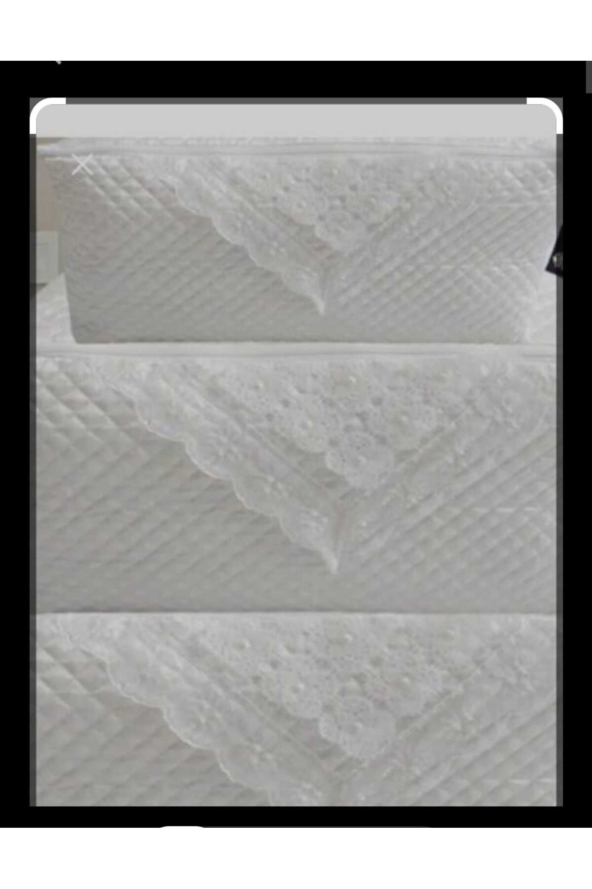 Dowry Pearl  Lace  Quilted  Satin 3-Piece Cream Color Bundle  Engagement Bride Groom  Hurcu Guipure Hurc