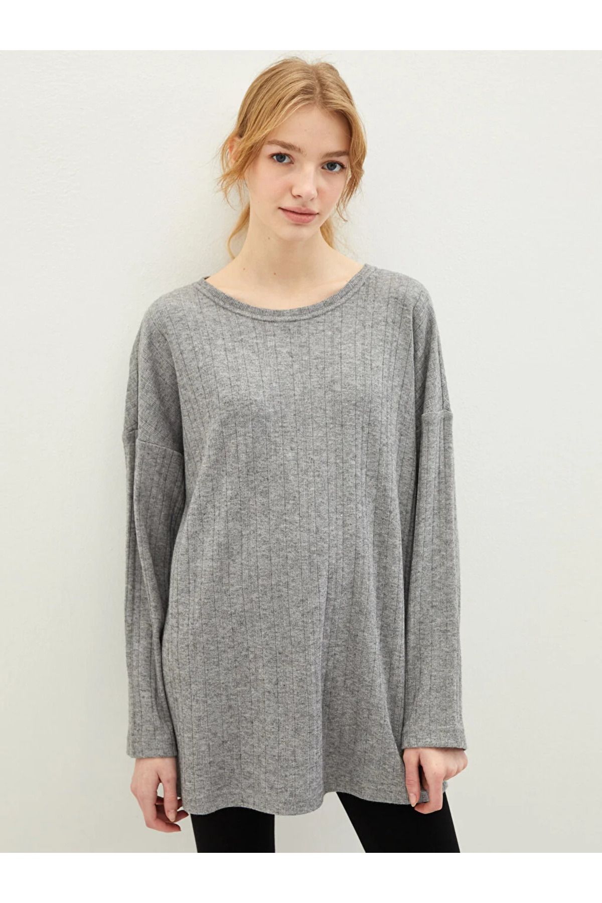LC Waikiki-LCW DREAM Crew Neck tömör, hosszú ujjú női pizsama felső 4
