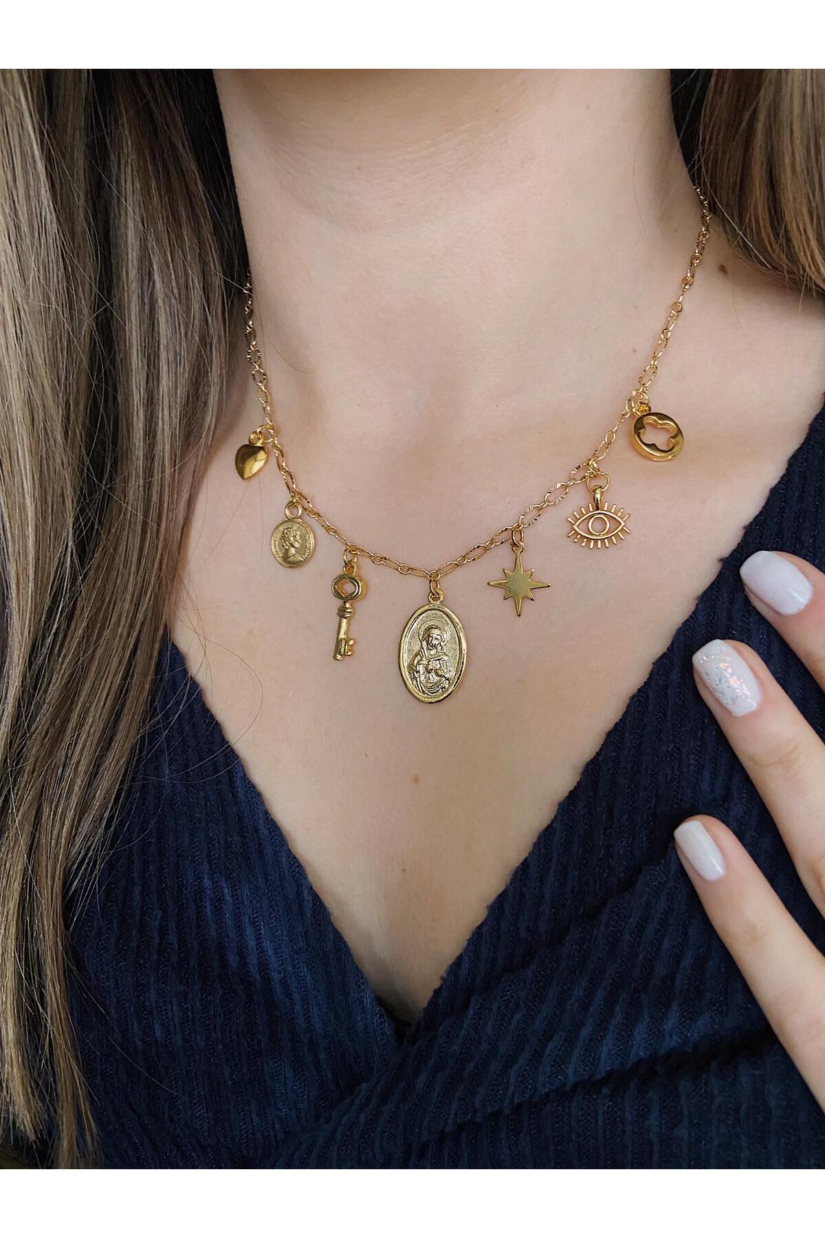 Meryem Ana Gold Charm Kolye