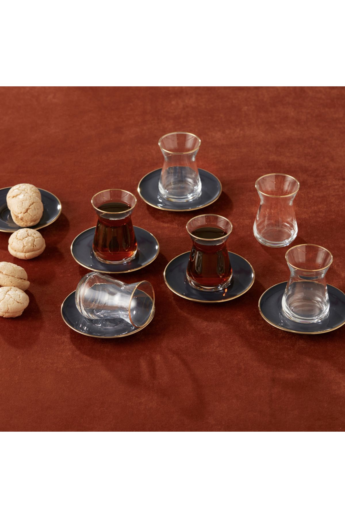 Karaca-Retro Anthrazit Teeset für 6 Personen Teeservice, Türkische Teegläser mit Untertasse, Cay Bar 3