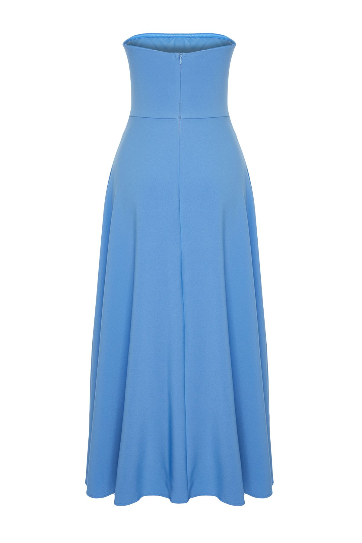 Trendyol Collection-Κομψό βραδινό υφαντό φόρεμα σε μπλε A-Cut - TPRSS24EL00139 8