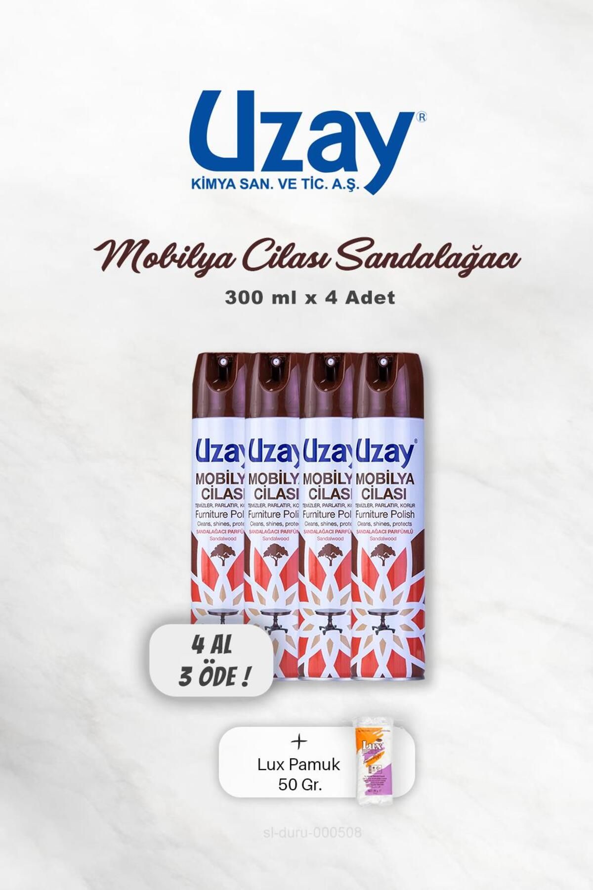 Uzay 4 AL 3 ÖDE Uzay Mobilya Cilası Sandalağacı 300 ml, Pamuk