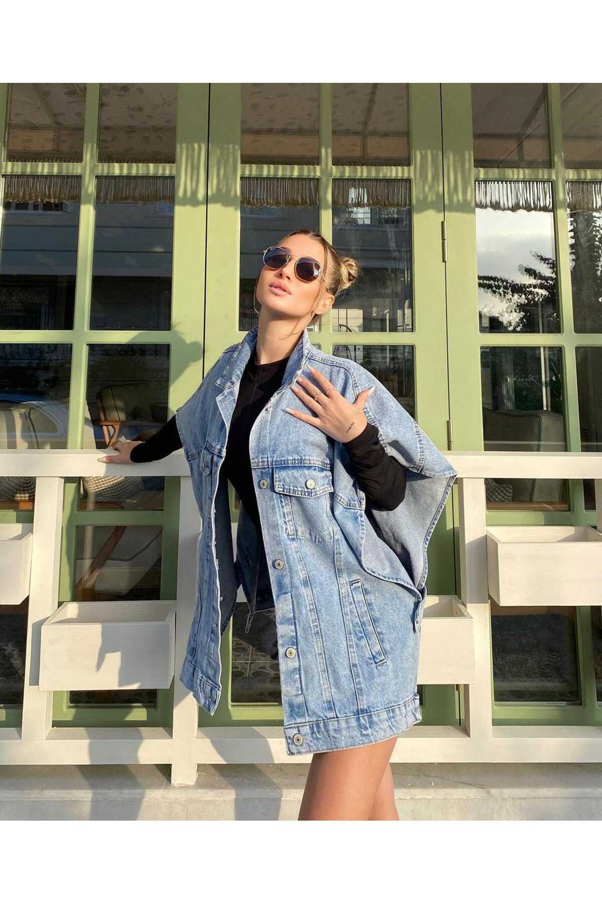 BelezaStore  KOT CEKET GİY ÇIK OVERSİZE YENİ SEZON DENİM PANÇO PREMIUM KALİTE SPOR - Görsel 5