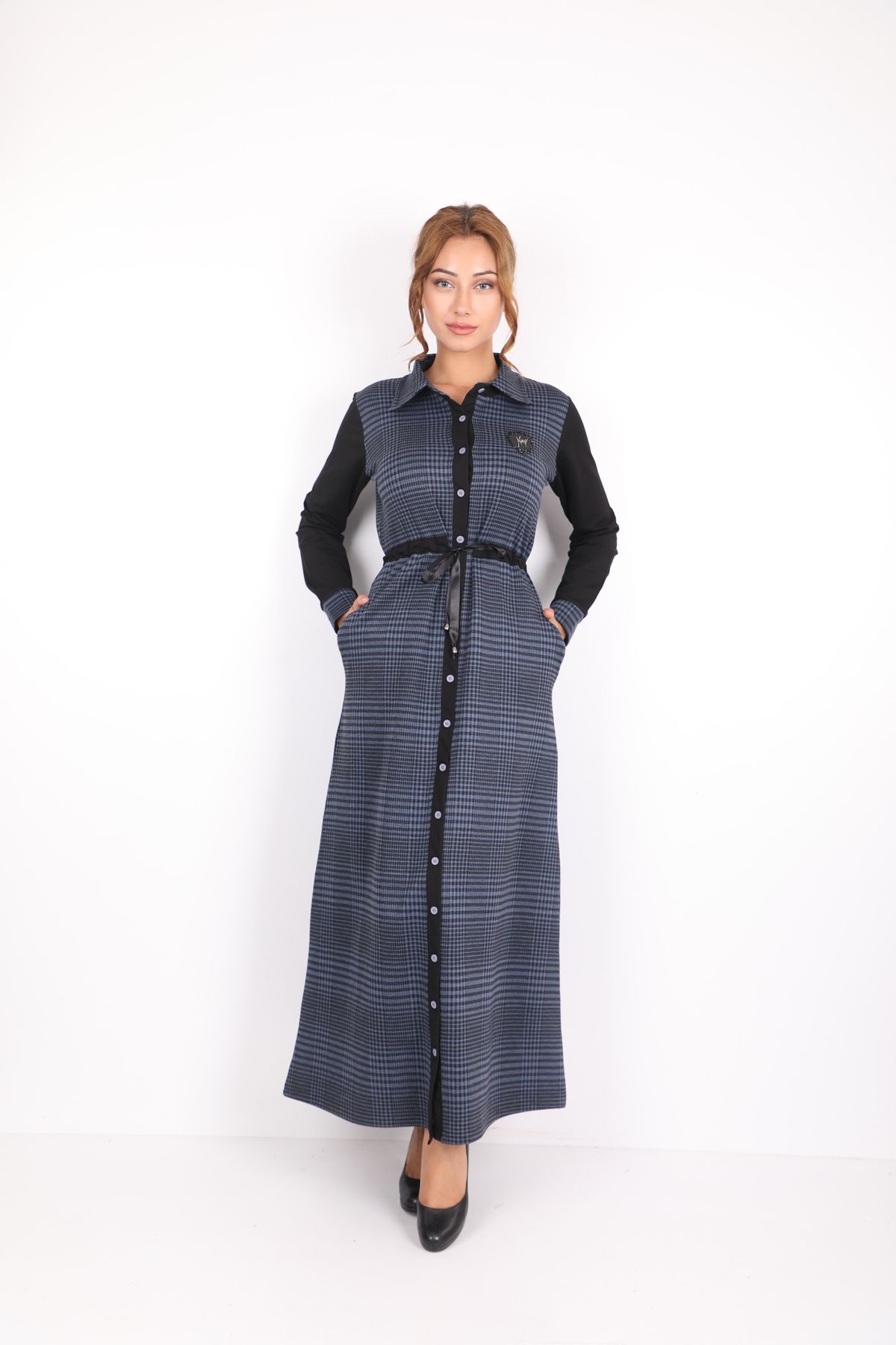 Wild Love Rochie Lungă De Damă Cu Nasturi Cu Model În Carouri Femeie - 46