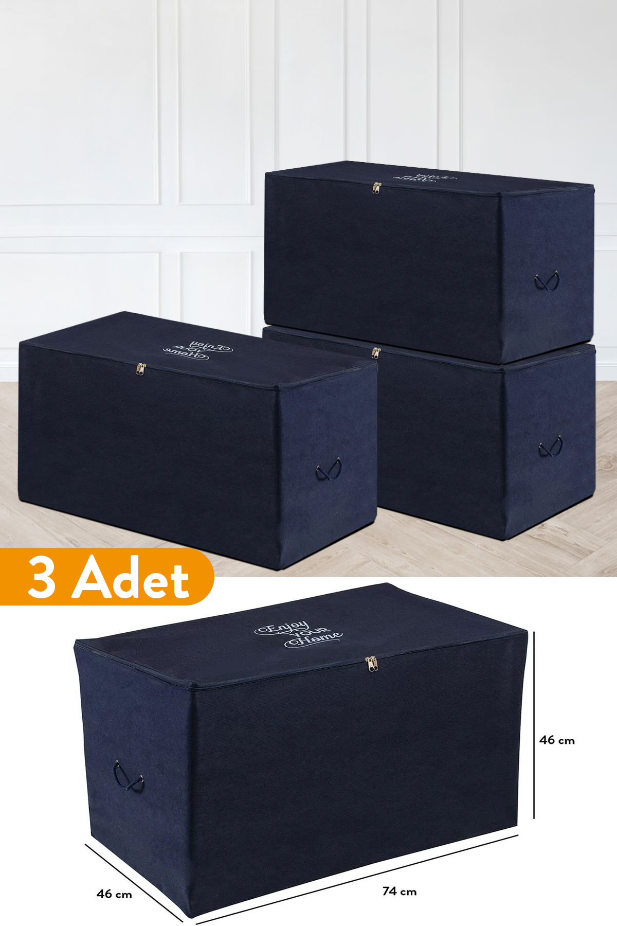 3 Pieces - Large Size Navy Blue Hatch - 74 x 46 x 46 cm