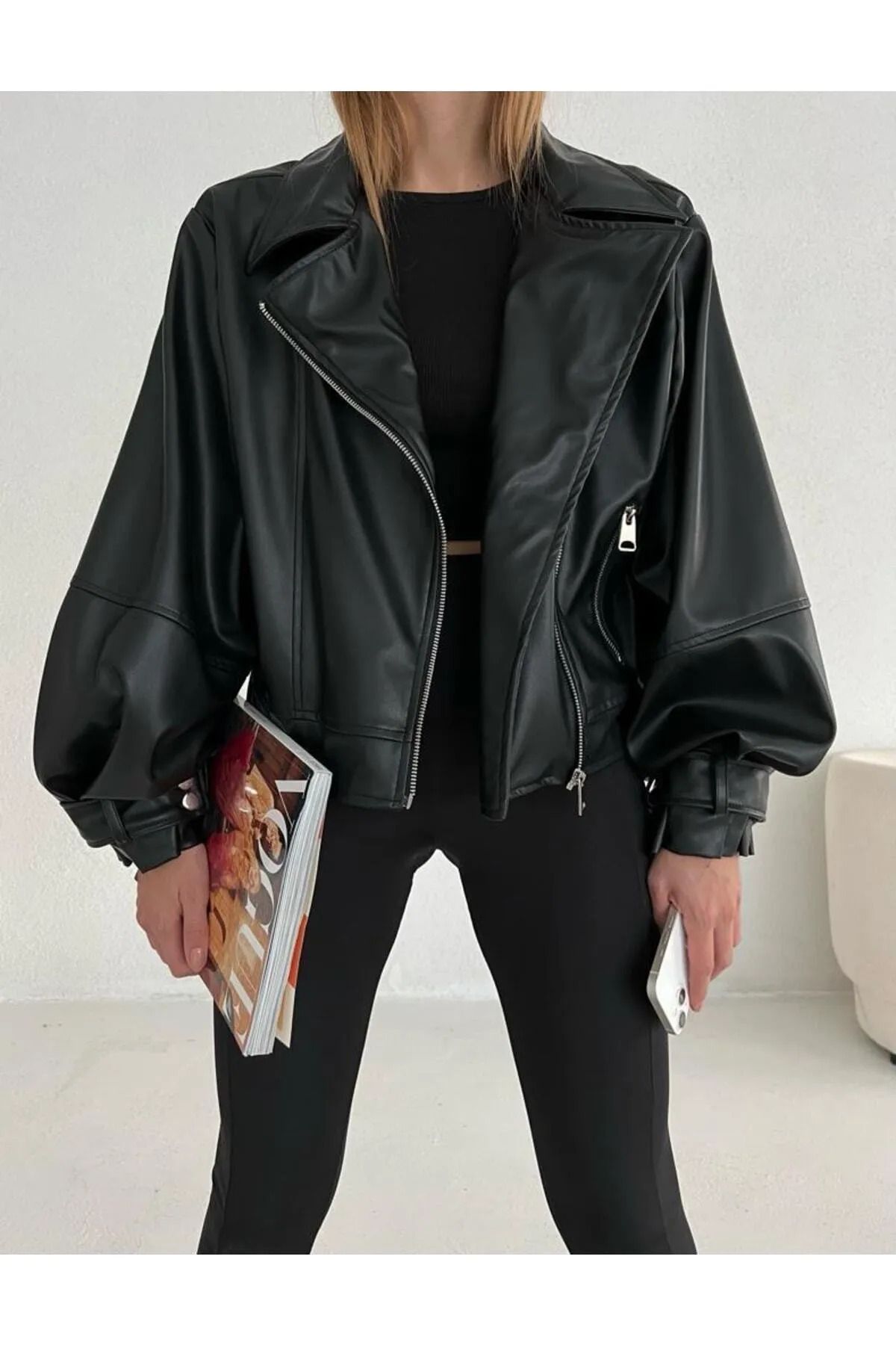 Zara puff sleeve leather jacket outlet
