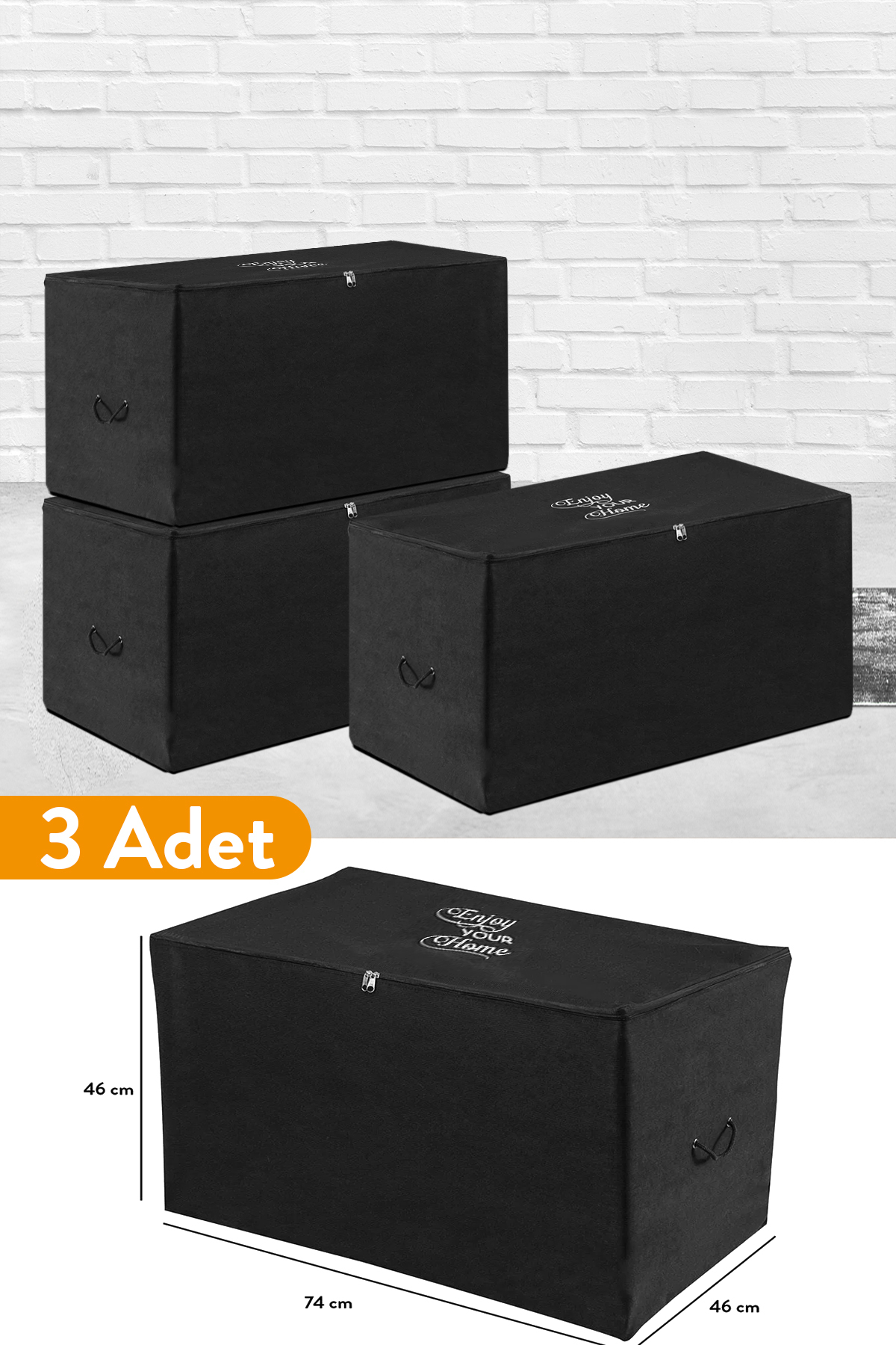 3 Pieces - Large Size Black Hurth - 74 x 46 x 46 cm
