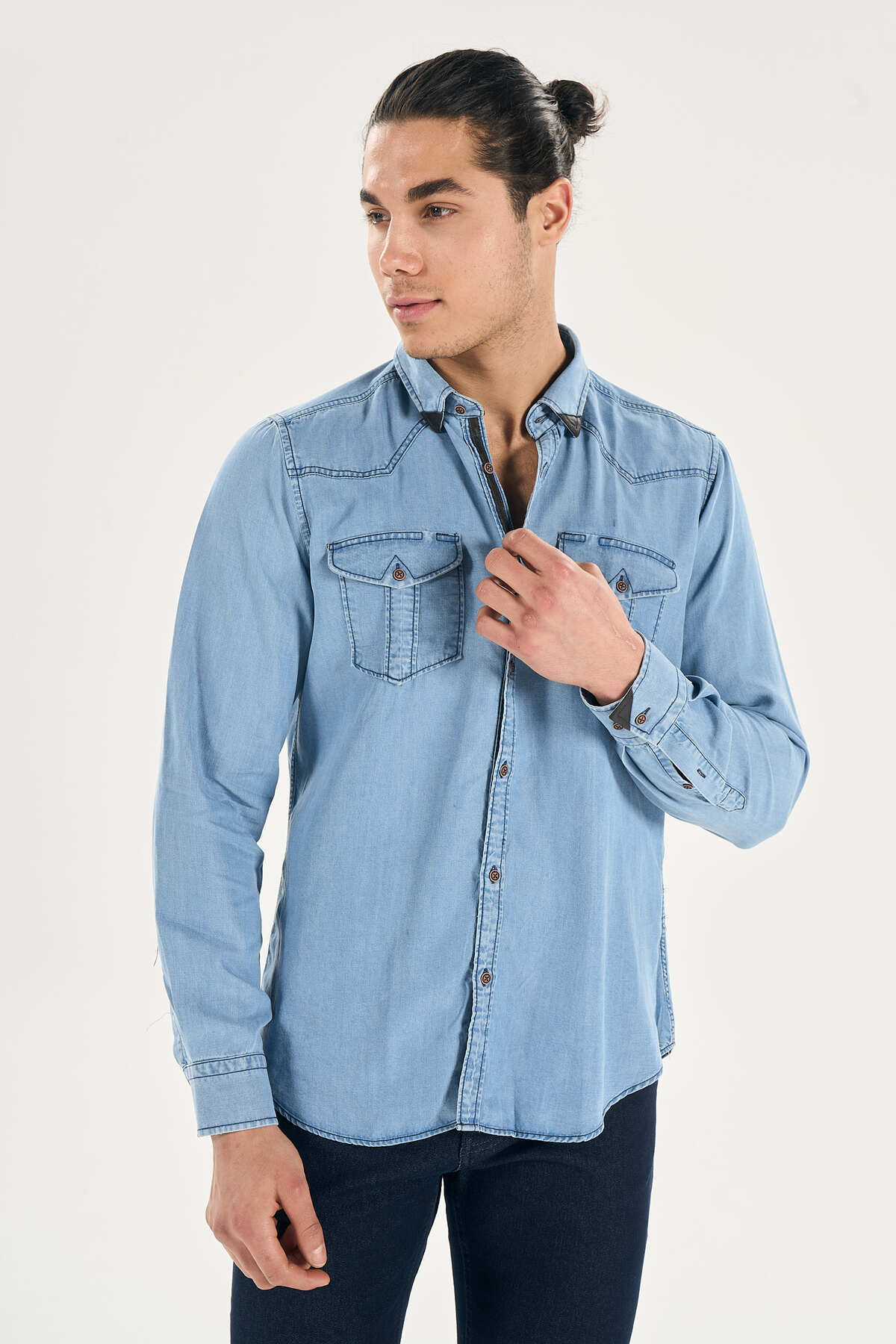 پیراهن مردانه آبی Walker London | W103.SDN.Y244000 اورجینال - تصویر 2