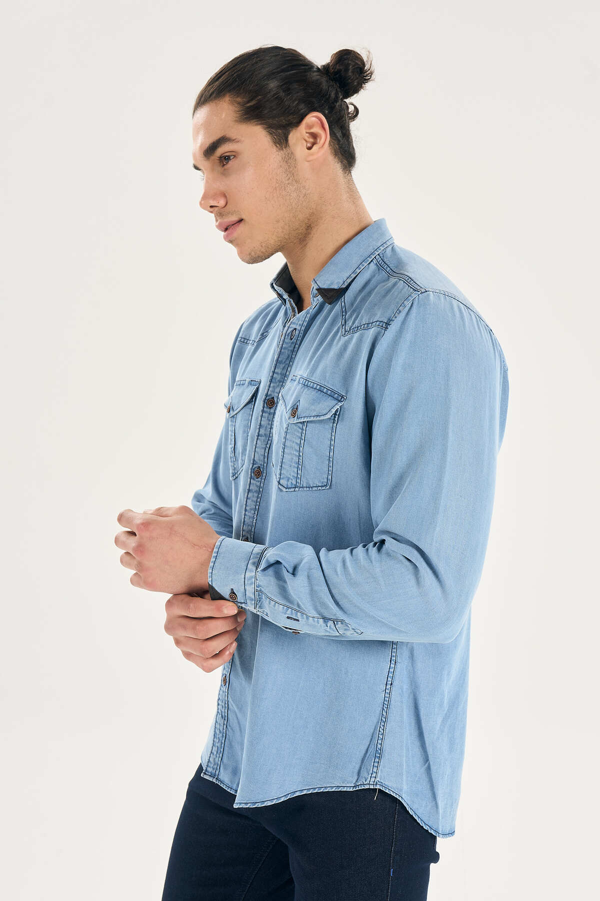 پیراهن مردانه آبی Walker London | W103.SDN.Y244000 اورجینال - تصویر 3