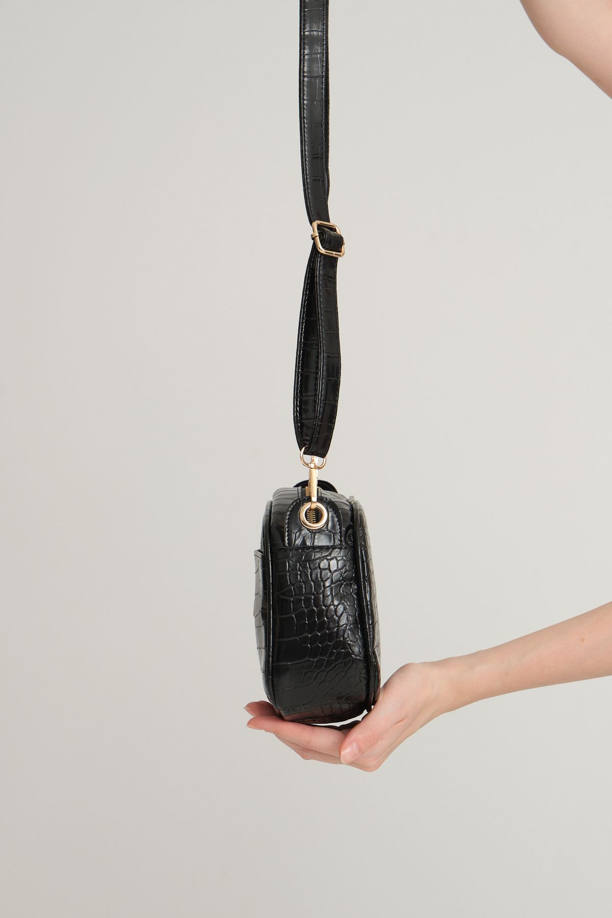 mossi-Black Crocodile Skin Look Women's Shoulder Bag Mother Bag 5