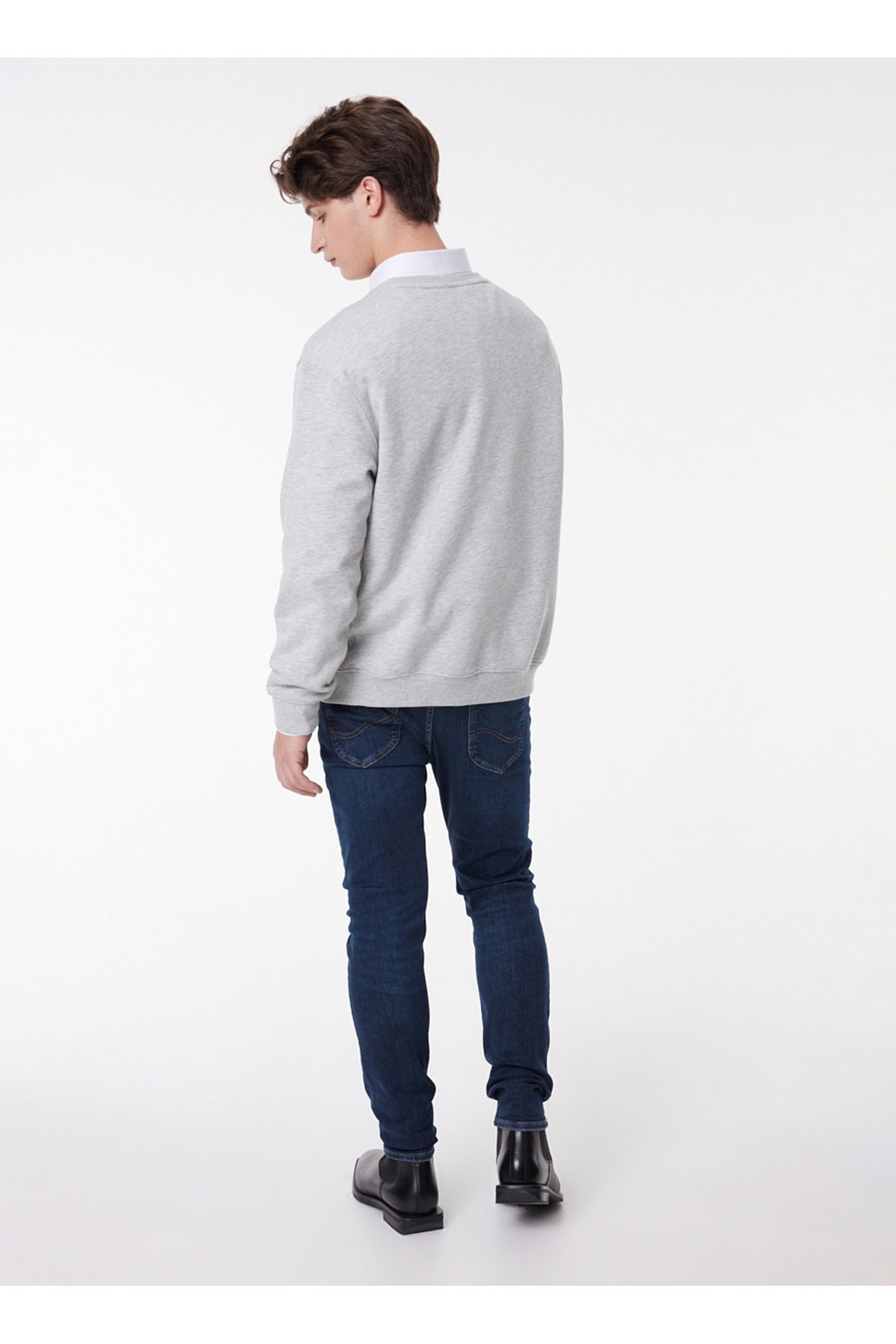 سویشرت خاکستری مردانه یقه دوچرخه Melanj Grey l81iry036 Lee