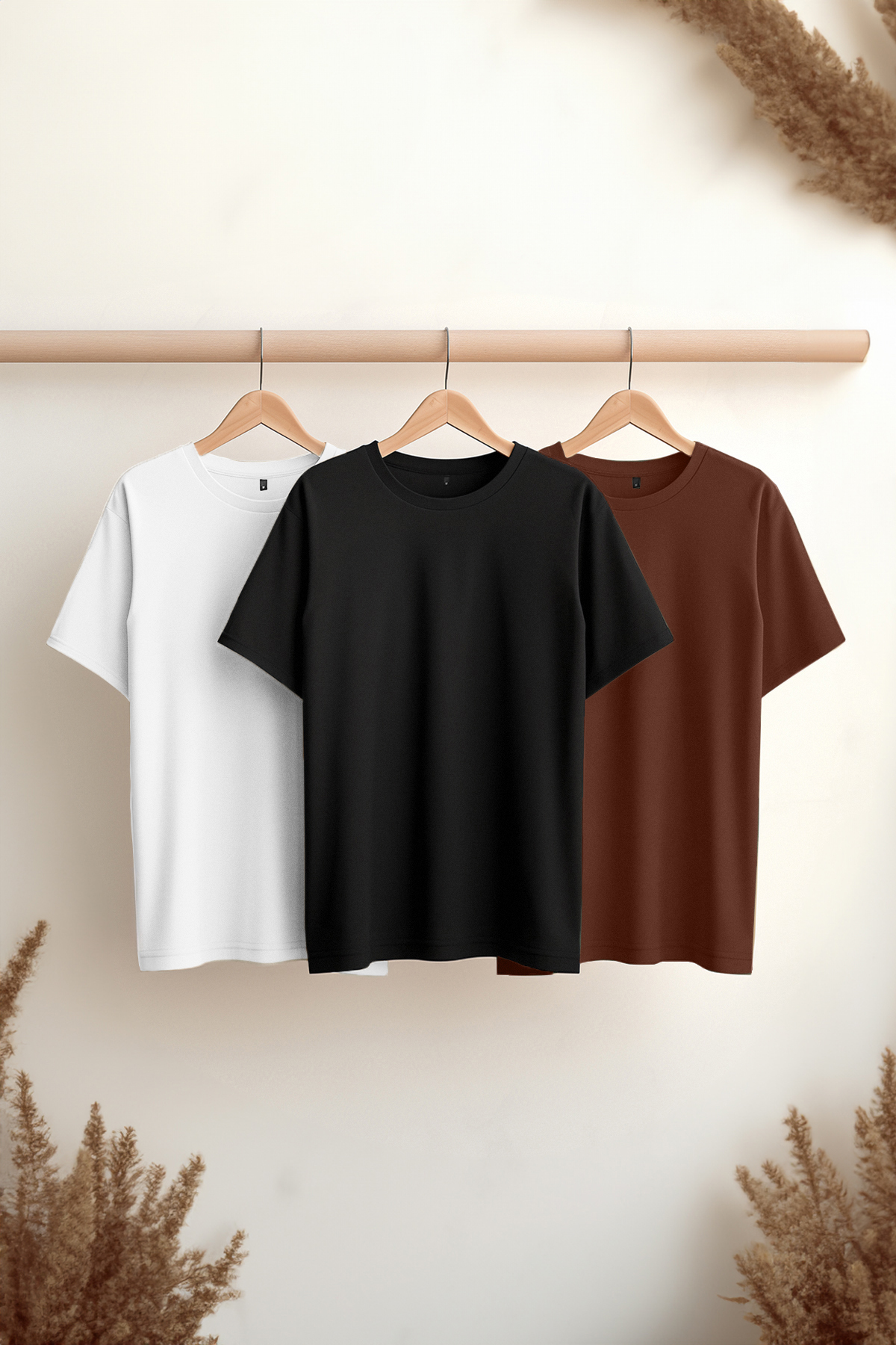 Trendyol Collection Black-Brown-White Slim/Slim Fit Crew Neck 100% Cotton 3 Pack T-Shirts Tmnss19Bo0007