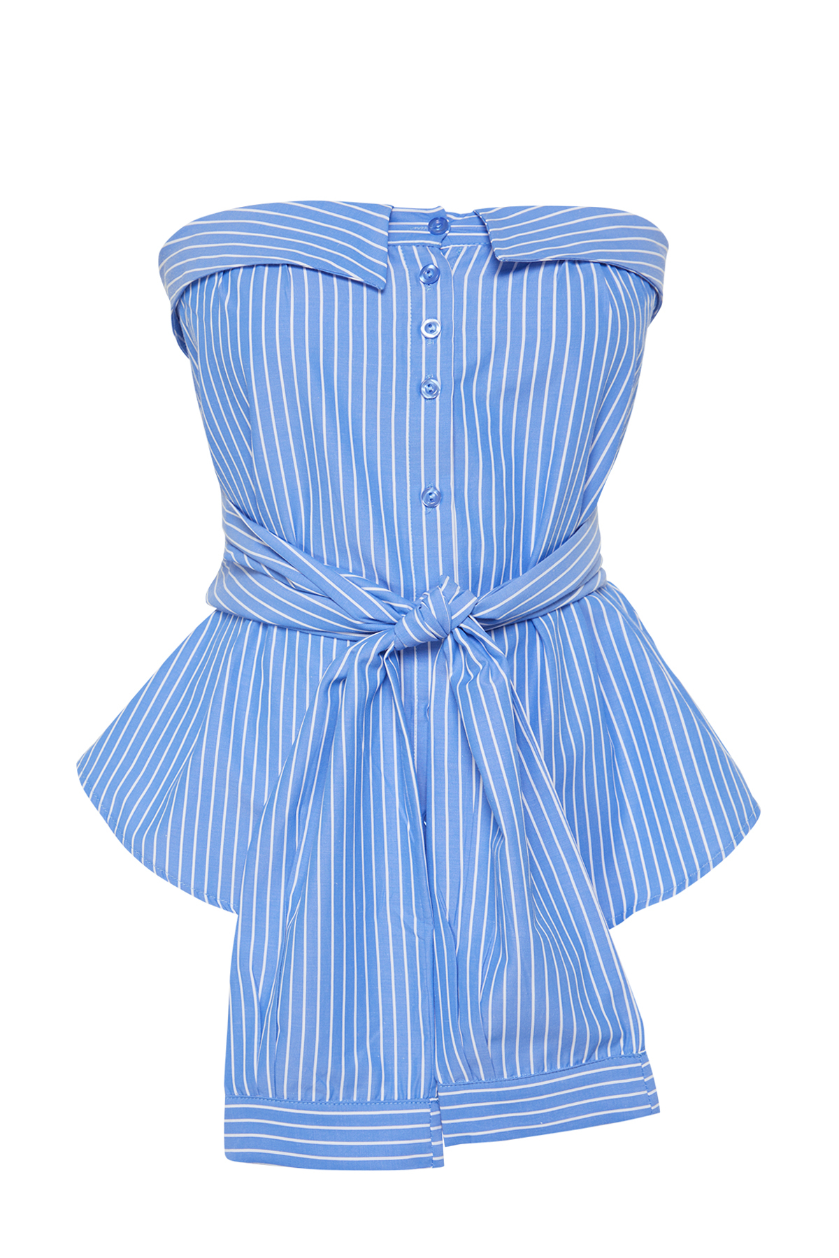 Trendyolmilla  Çok Renkli Bağlamalı Straplez Çizgili Dokuma Gömlek TWOSS24GO00115 - Görsel 6