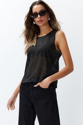 TRENDYOLMİLLA Siyah Transparan Detaylı İnce Triko Bluz TWOSS24BZ00146