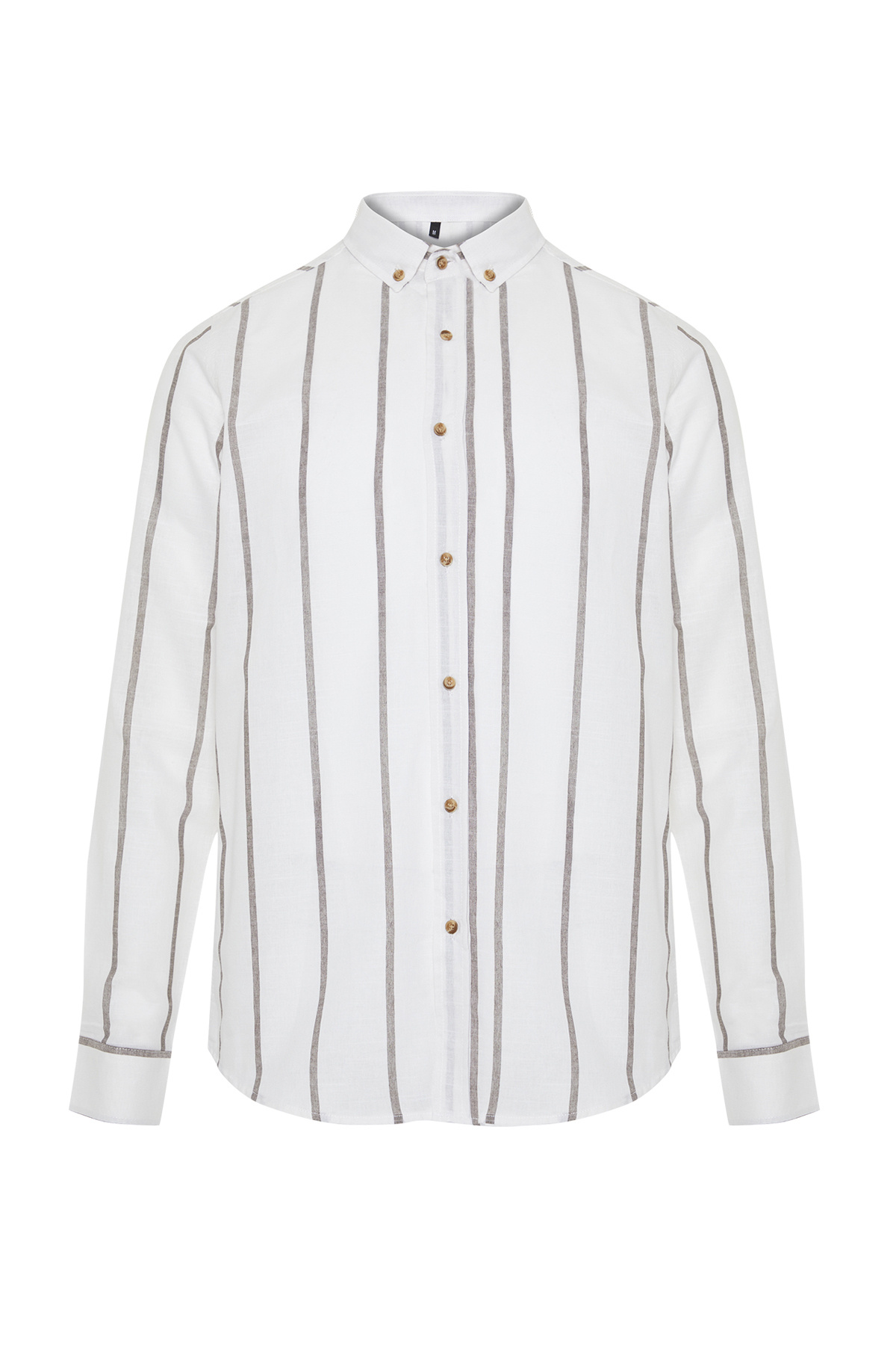 Trendyol Collection-Khakifarbenes, gestreiftes Slim Fit-Hemd – Knopfkragen, Schulterklappen – TMNSS21GO1095 7