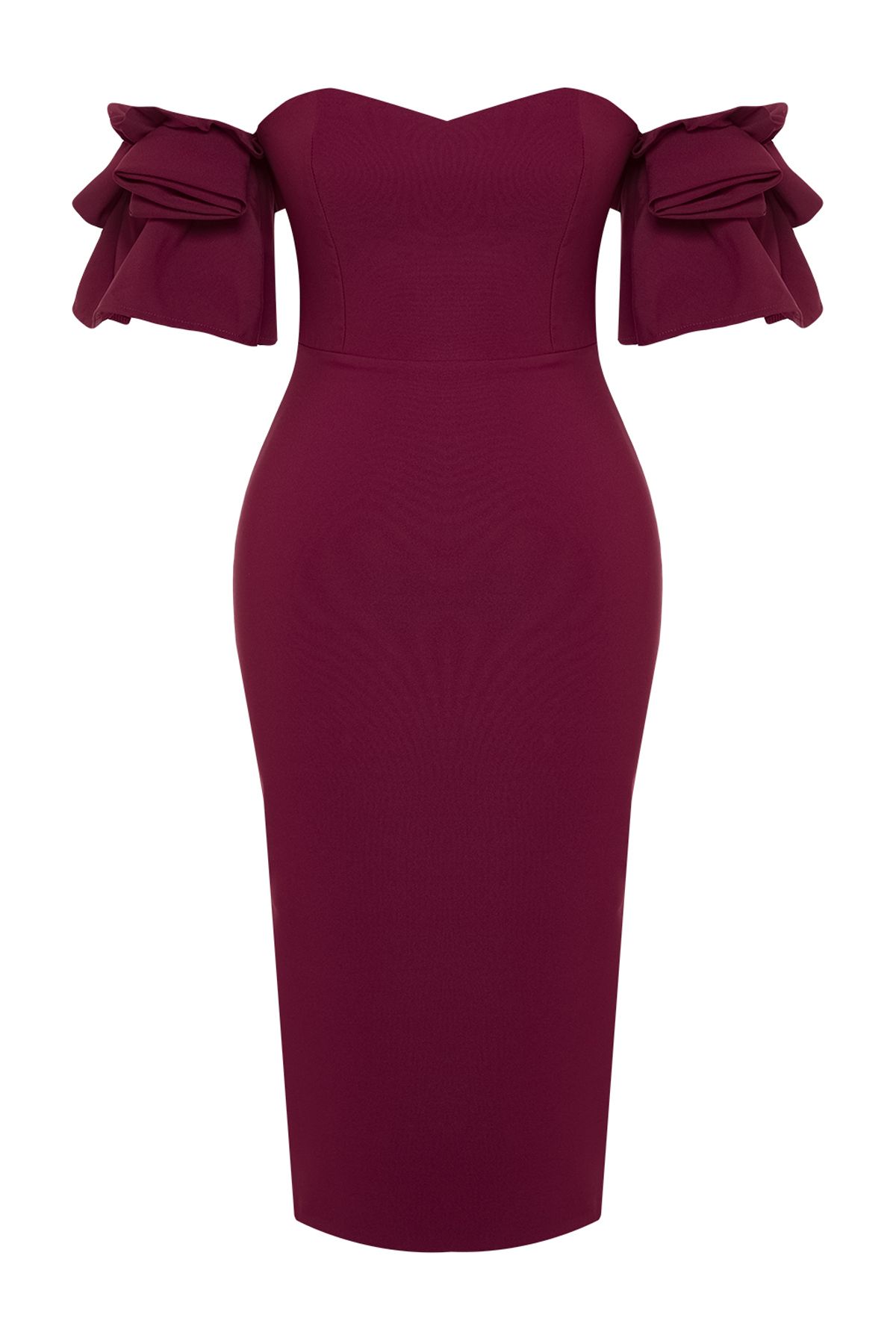 Trendyol Collection-Rochie de seara tesuta eleganta cu accesorii trandafiri mov - TPRSS23EL00541 7