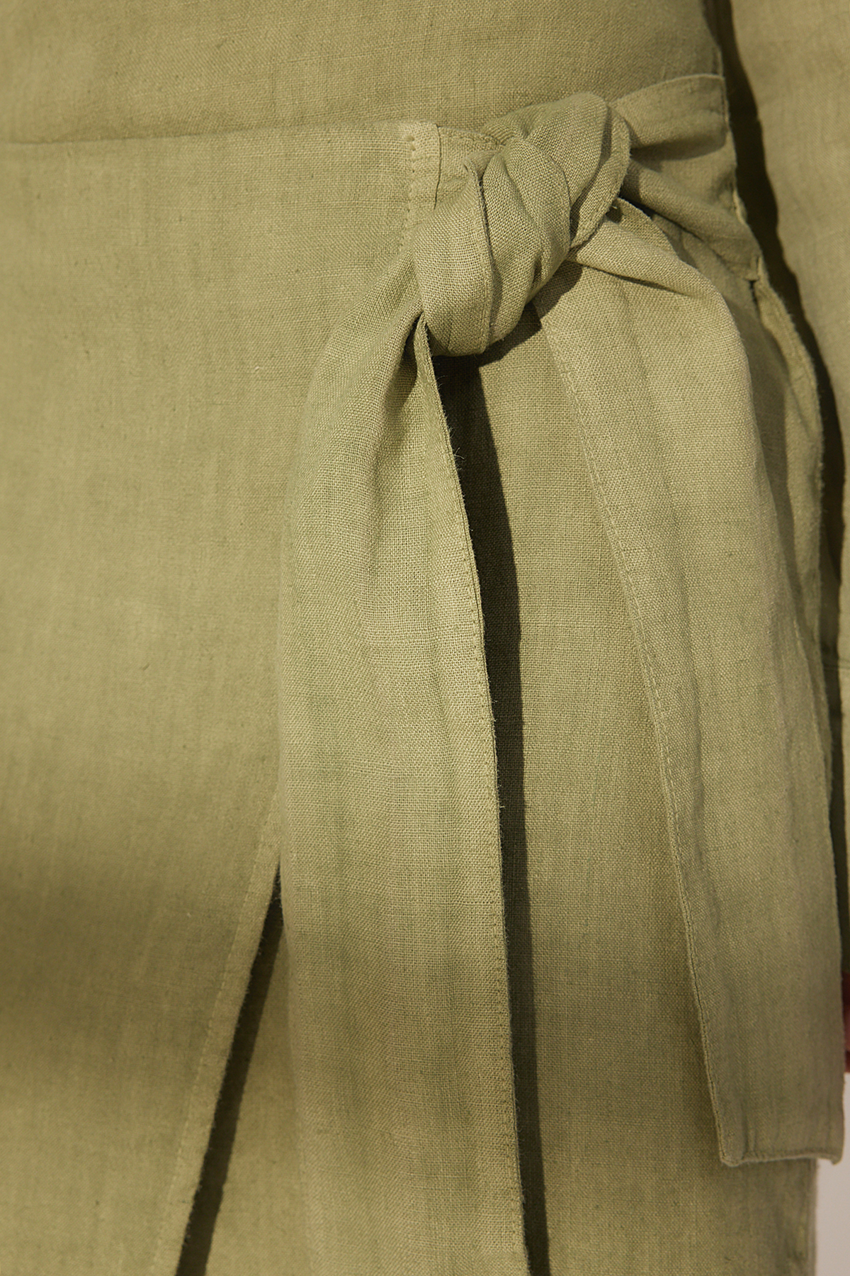 Trendyolmilla  Yeşil %100 Keten Bağlamalı Midi Etek TWOSS24ET00150 - Görsel 6