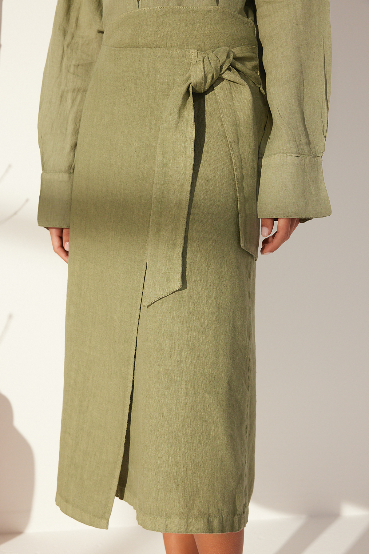 Trendyolmilla  Yeşil %100 Keten Bağlamalı Midi Etek TWOSS24ET00150 - Görsel 5