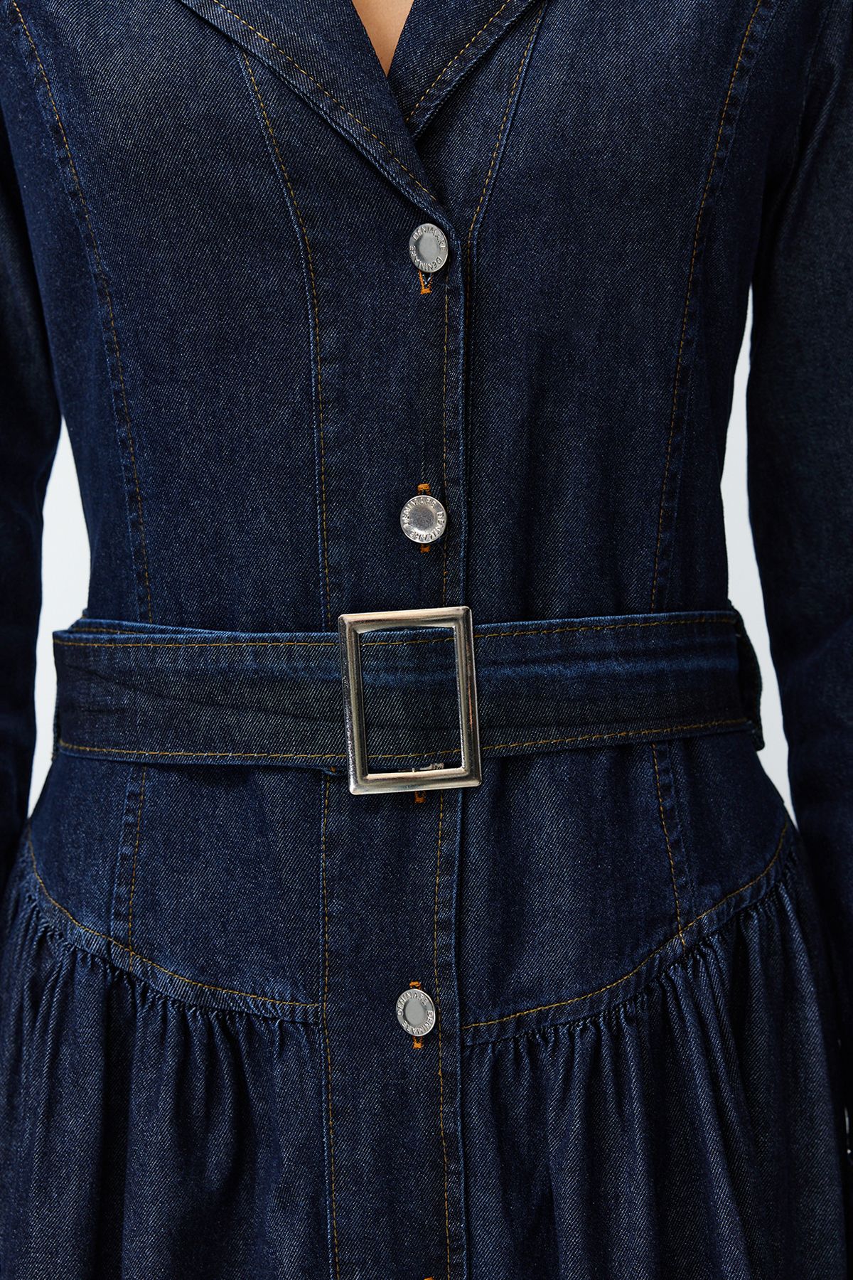 Trendyol Collection-Jacket Lapel Maxi Denim Dress with Belt - Twoss24El00776 6