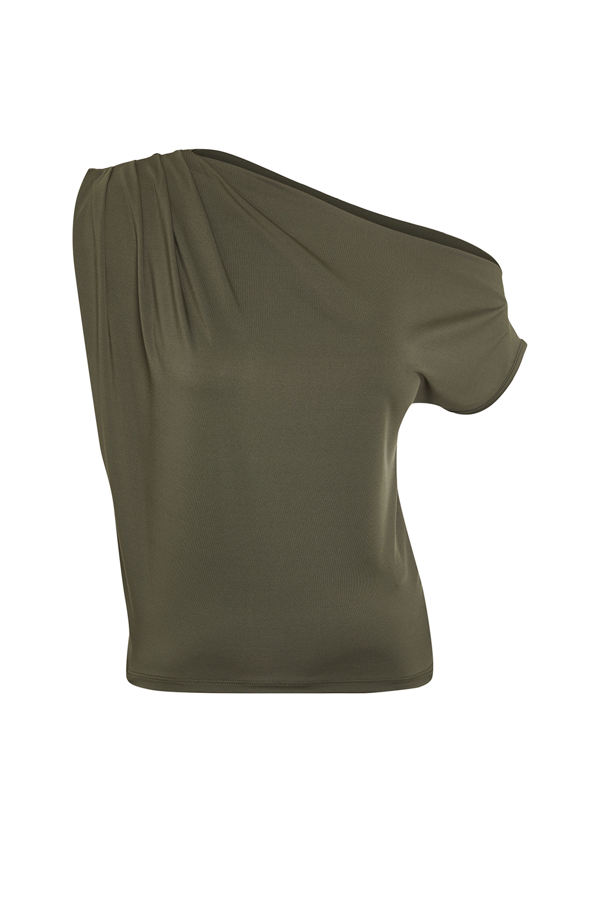 Trendyolmilla  Haki Regular/Normal Kalıp Asimetrik Yaka Sıfır Kol Esnek Örme Bluz TWOSS24BZ00396 - Görsel 7