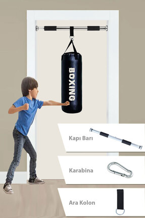 Spor Byfit Çocuk Siyah Boks Kum Torbası Ve Barfiks Asma Demiri 53 Cm X 20 Cm