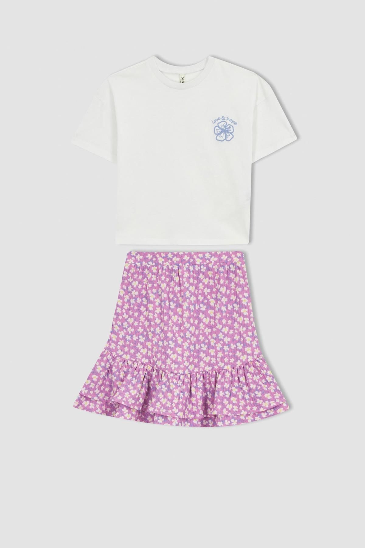 DeFacto-Kurzarm-T-Shirt-Rock für Mädchen, 2-teiliges Set Z8985a623sm 8