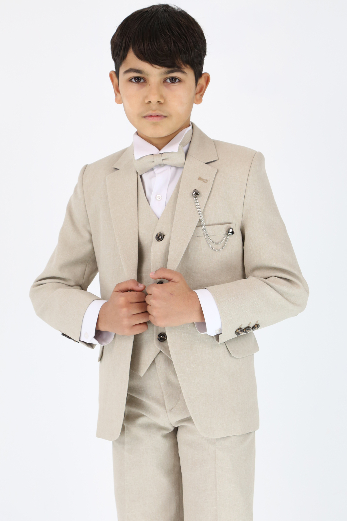  کت و شلوار کلاسیک پسرانه بژ - ۴ تکه