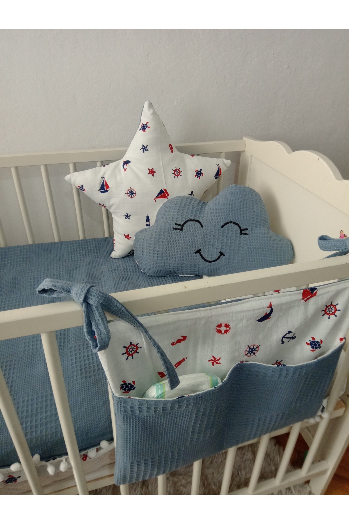 Wenaris 17 Parçalık Yuvarlak Babynest Seti ( Muslin Ve Beyaz Waffle Pike Kumaşları) fotoğrafı 2 (önizleme)