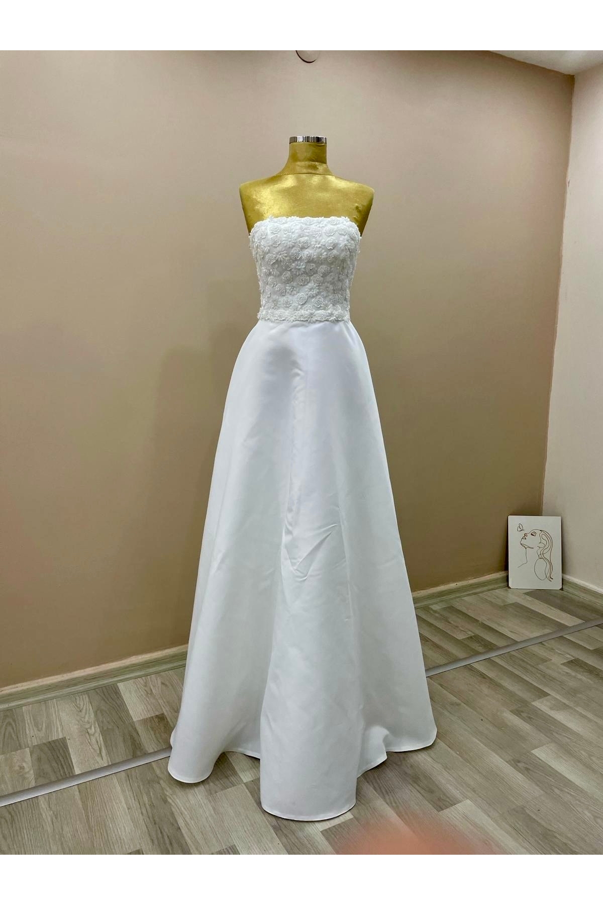 Helen model satin 3D strapless wedding dress wedding dress