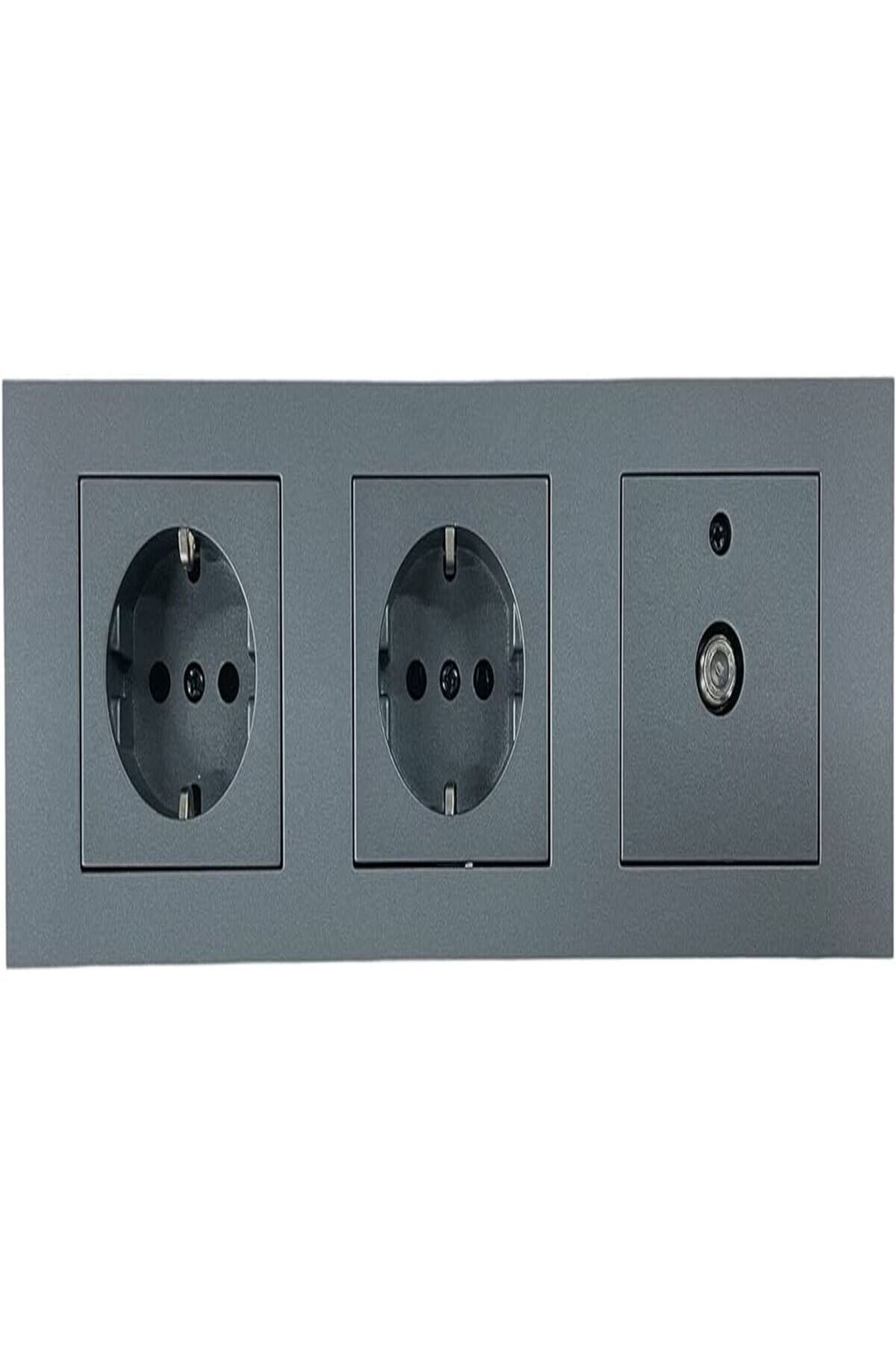 ga gözde aydınlatma-OVİVO GRANO SMOKED SOIL SOCKET + SOILED SOCKET + TV SOCKET + TRIPLE FRAME SET TRIPLE SET 1