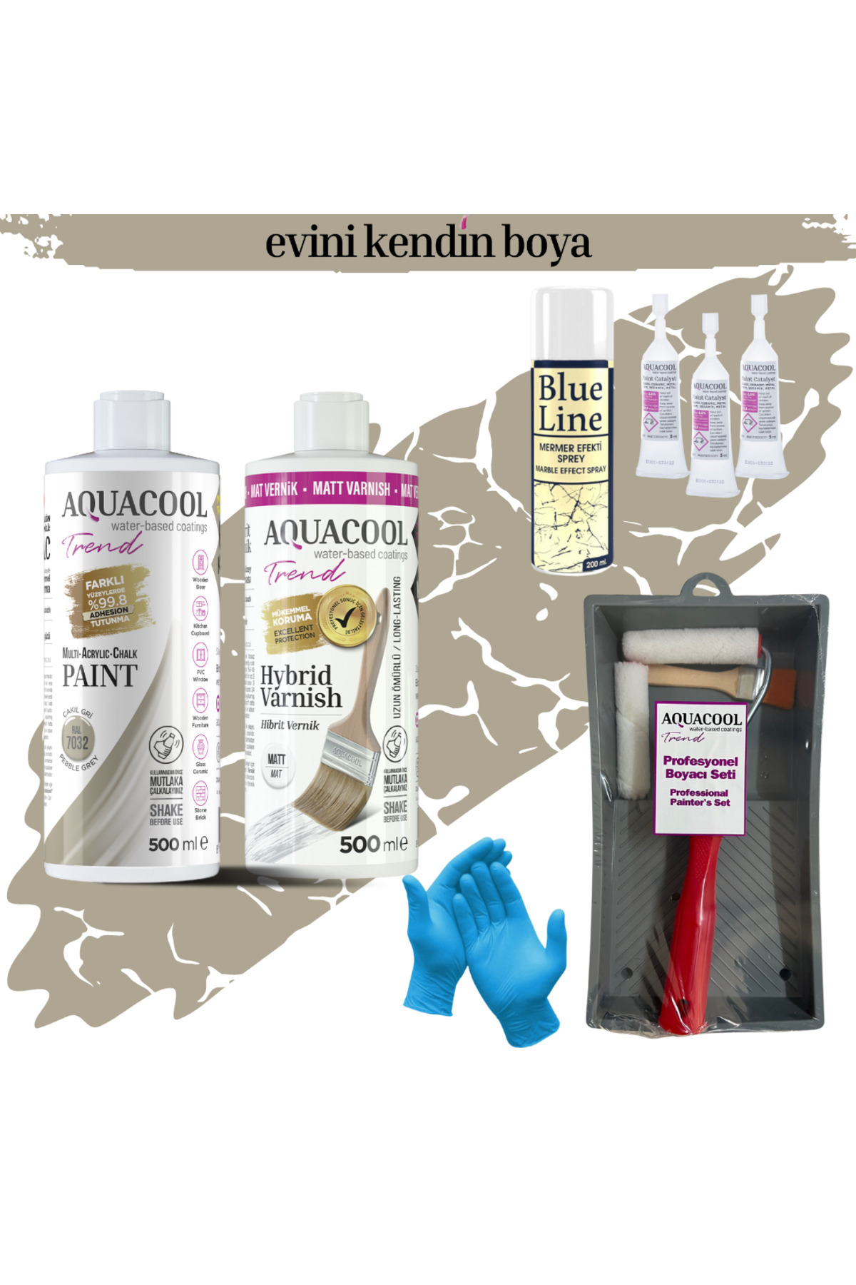 Mac Water Based Tile Painting Set Ral 7032 Gravel Grey, Matt Varnish