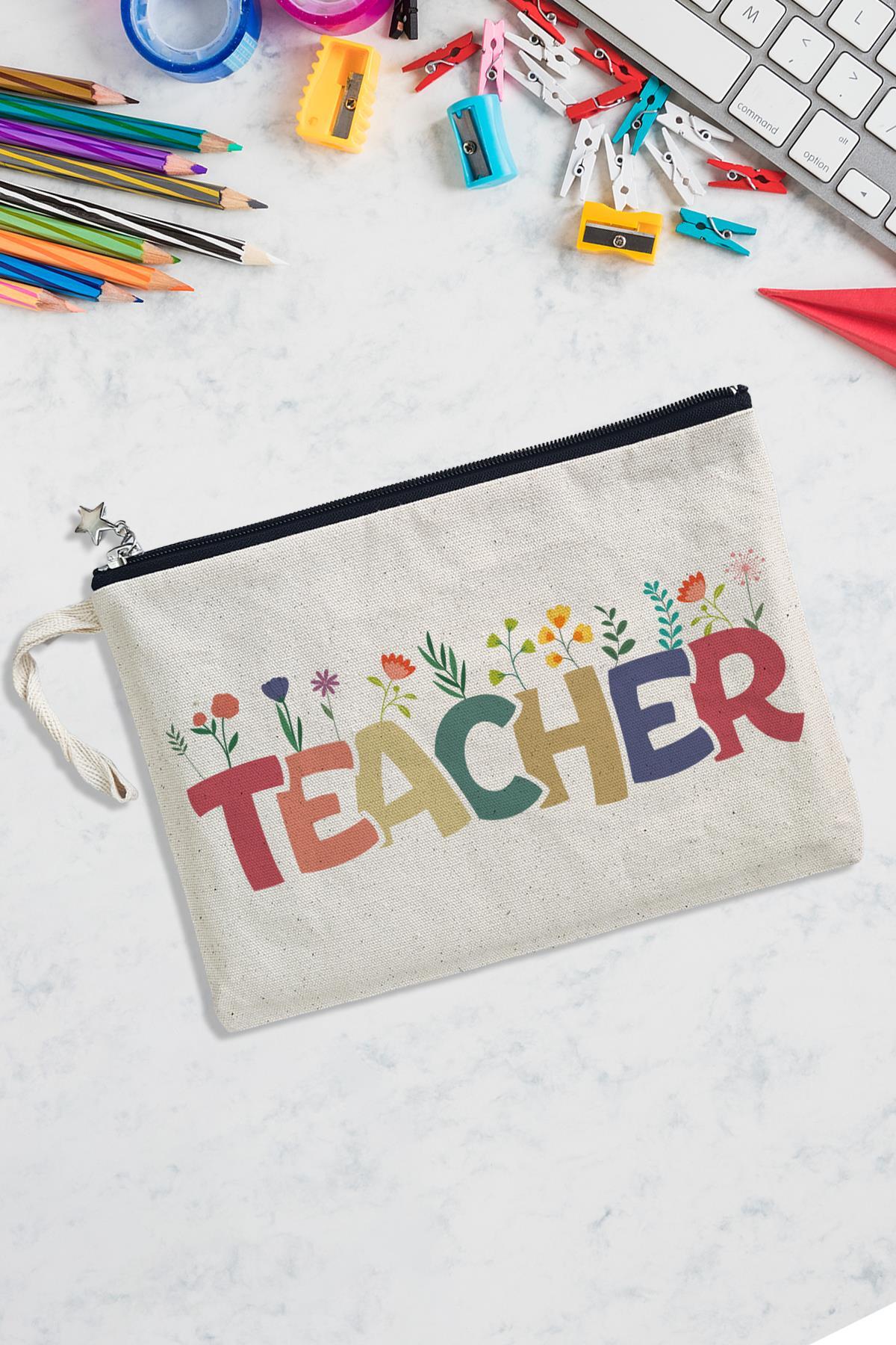 PEKSHOP Teacher Yazılı Öğretmenler Günü Hediyesi Astarlı Lüks Clutch Çanta