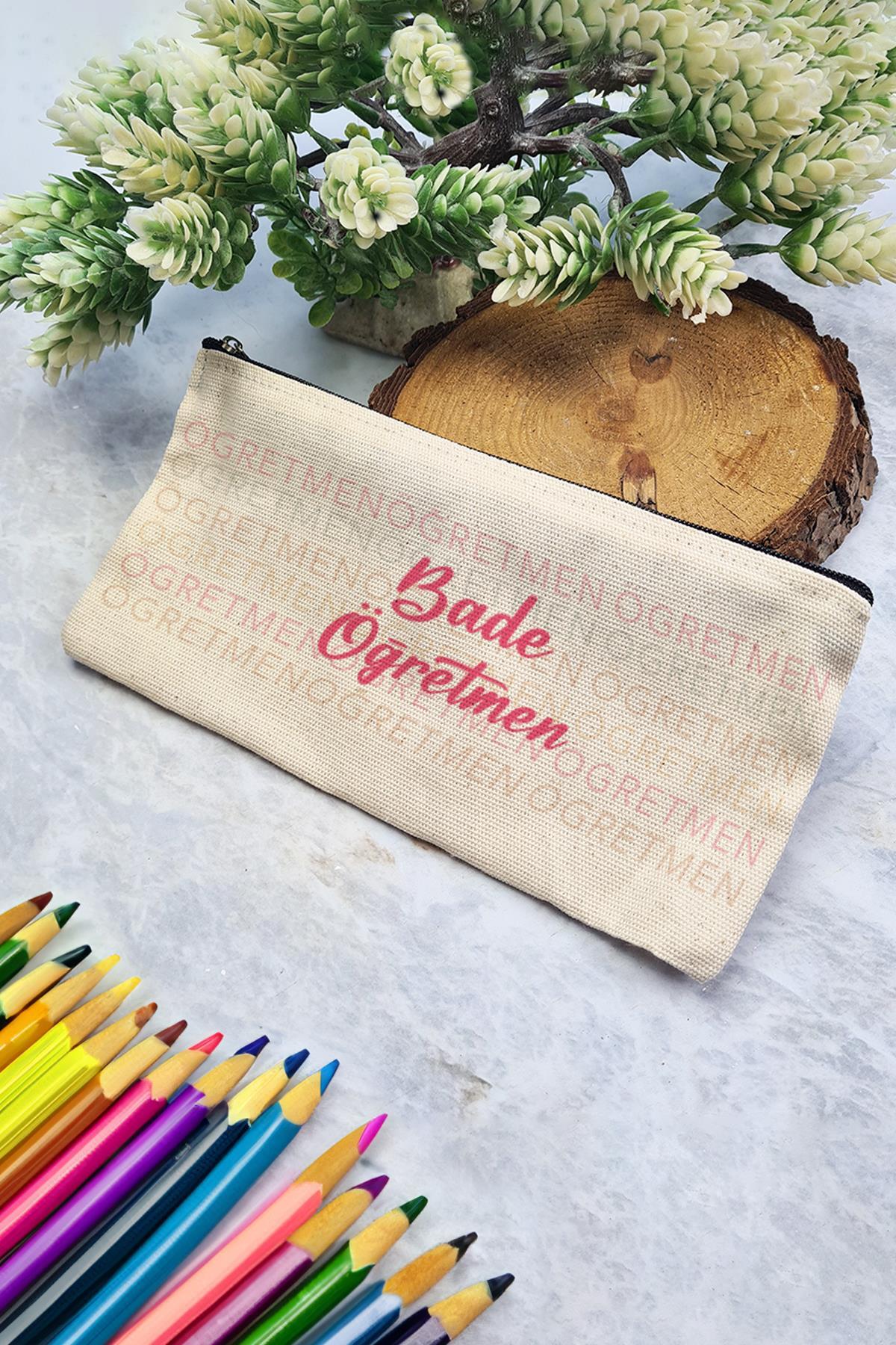 PEKSHOP İsme Özel Öğretmenler Günü Hediyesi Fermuarlı Kumaş Kalemlik