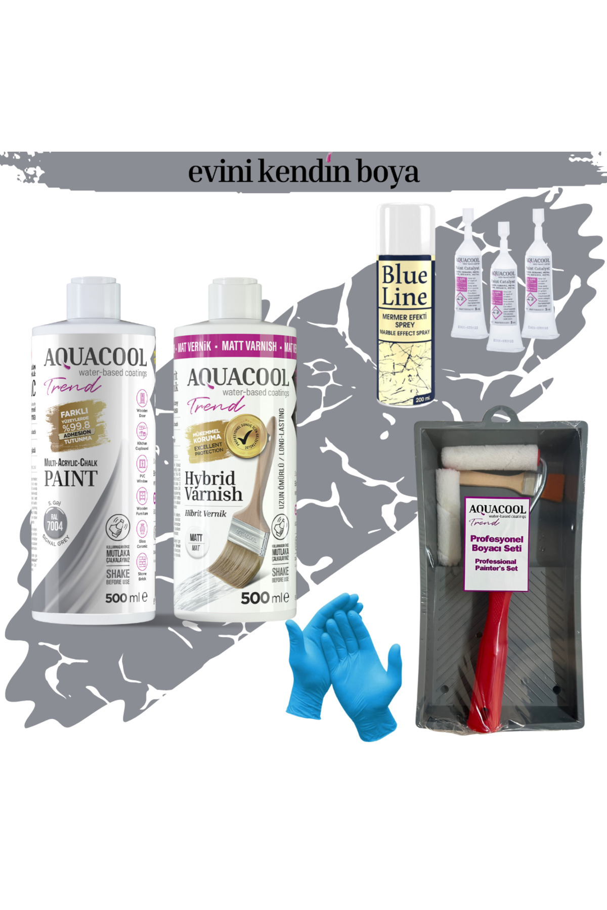 Mac Water Based Tile Painting Set Ral 7004 S. Gray, Matte Varnish