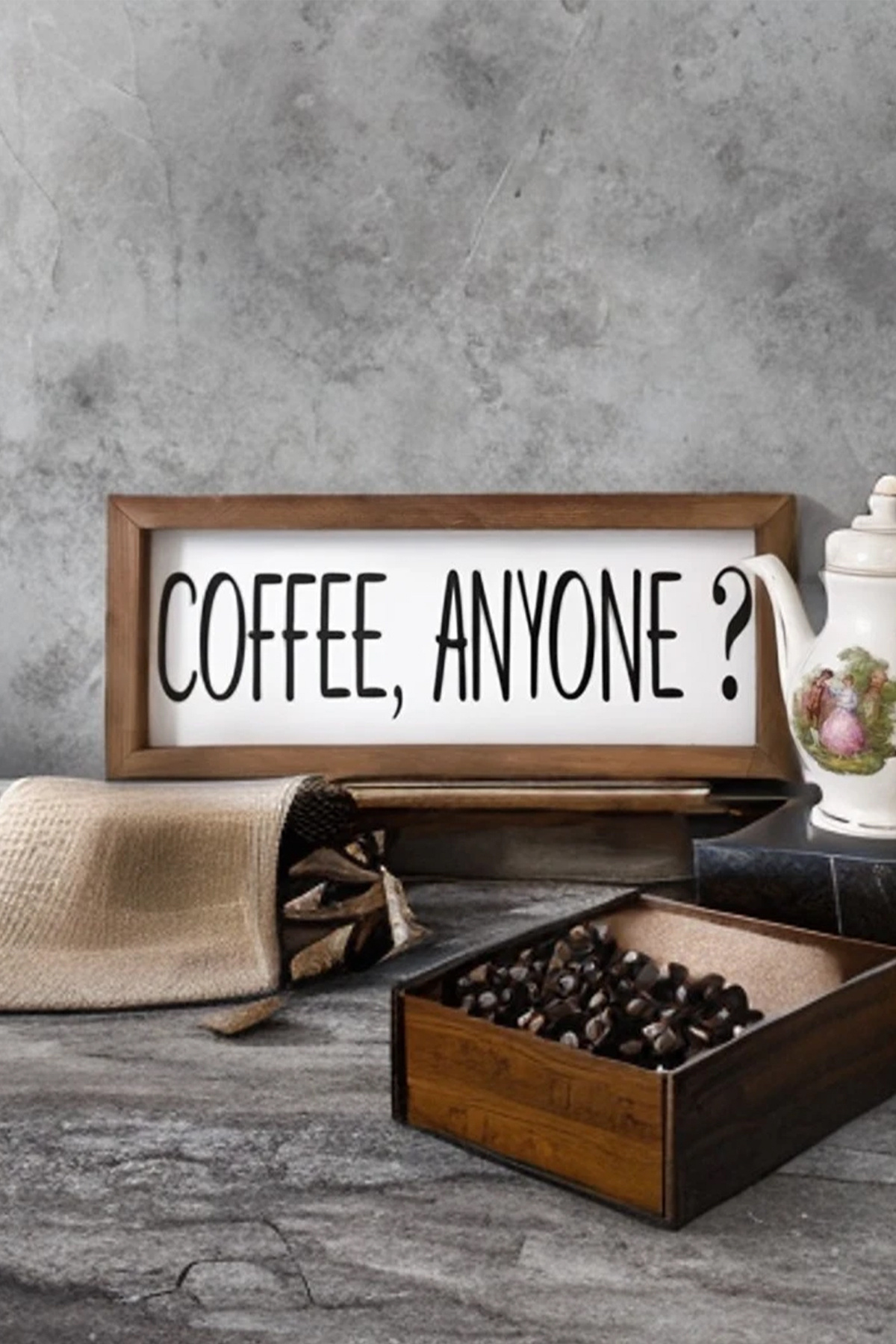 Coffee Corner, Coffee Anyone Painting with Wooden Frame