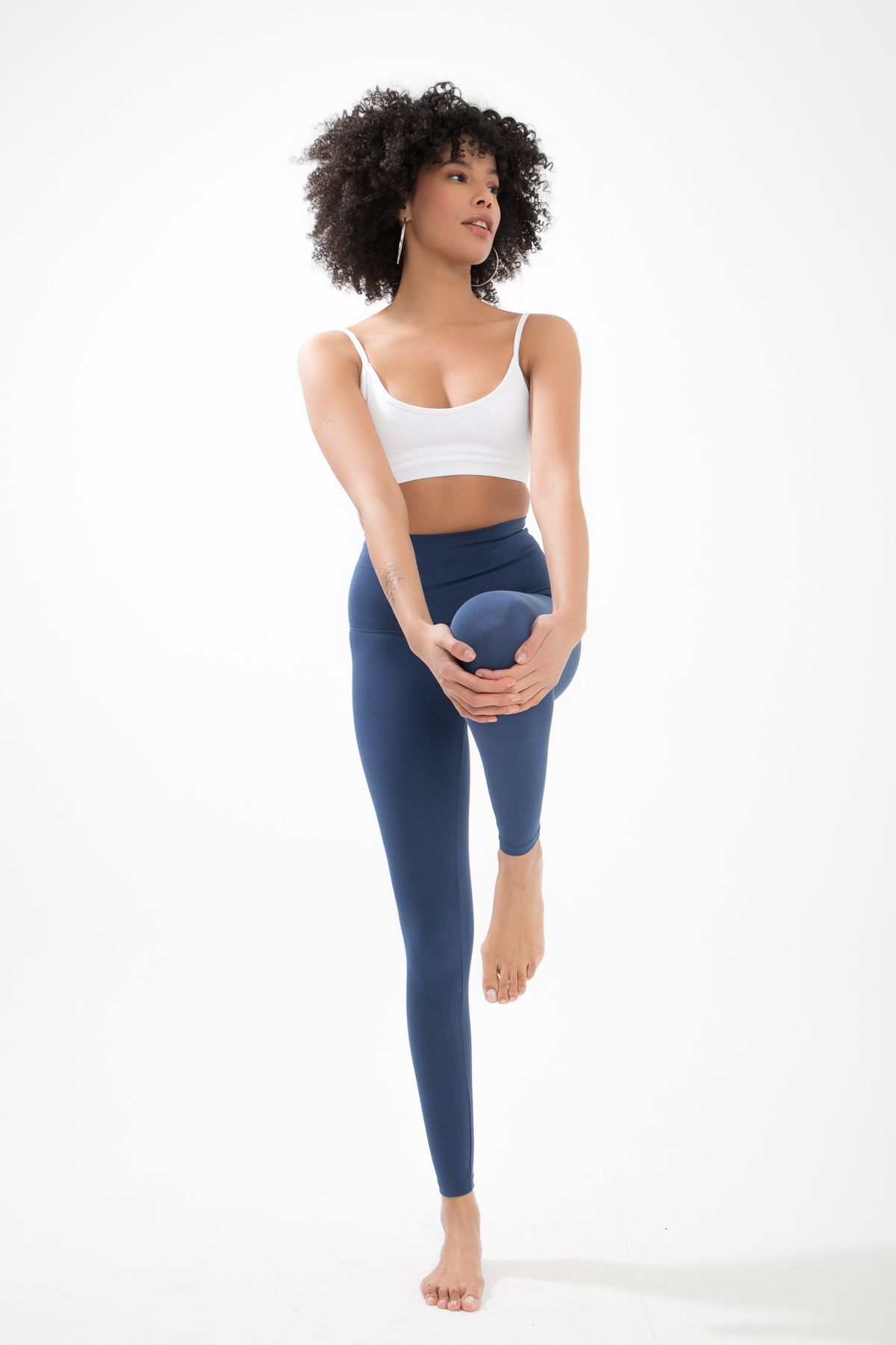 Comm-Ci-Amber Navy Blue 7/8 Super High Waist Organic Cotton Tight Long Sports Leggings 2
