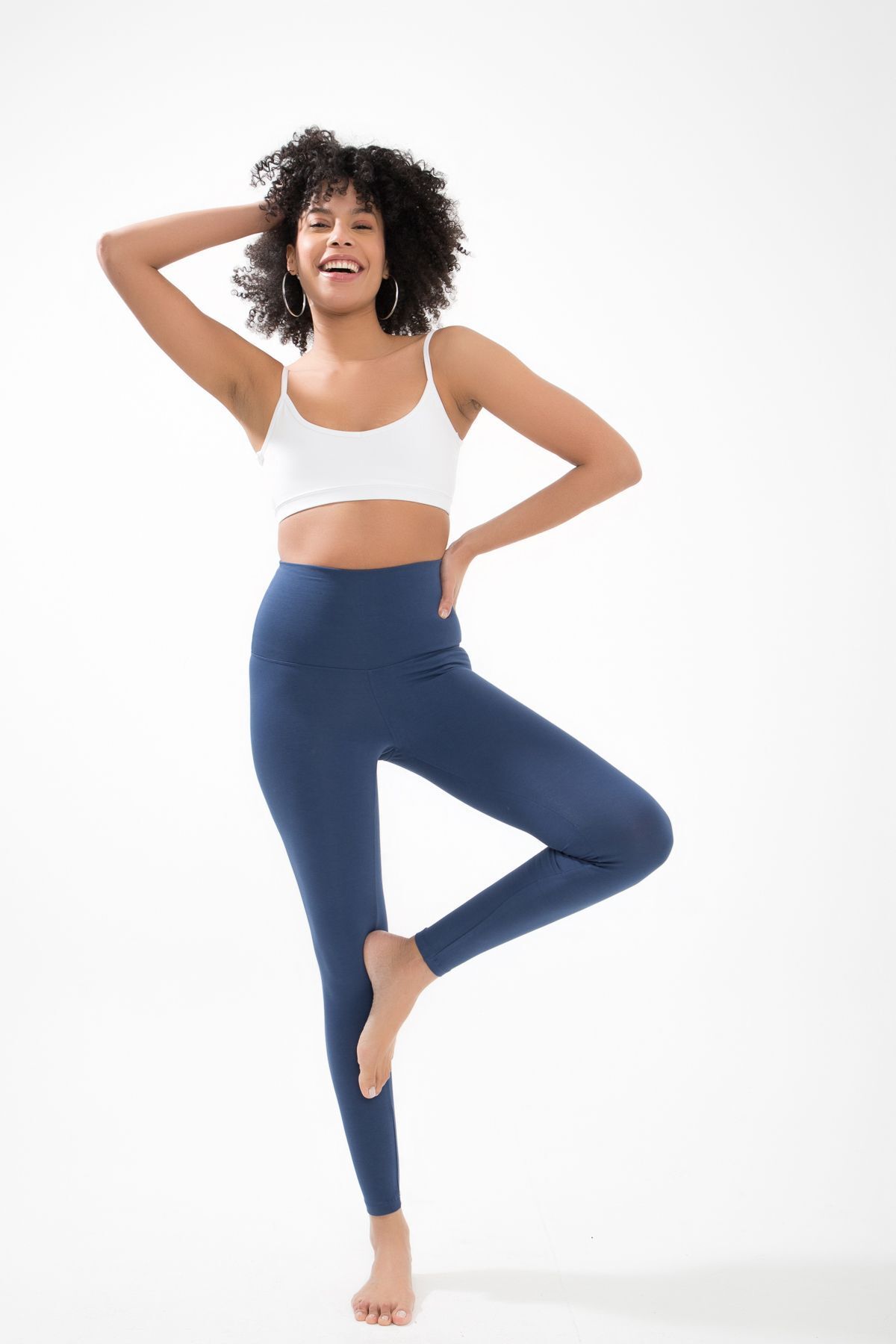 Comm-Ci-Amber Navy Blue 7/8 Super High Waist Organic Cotton Tight Long Sports Leggings 3