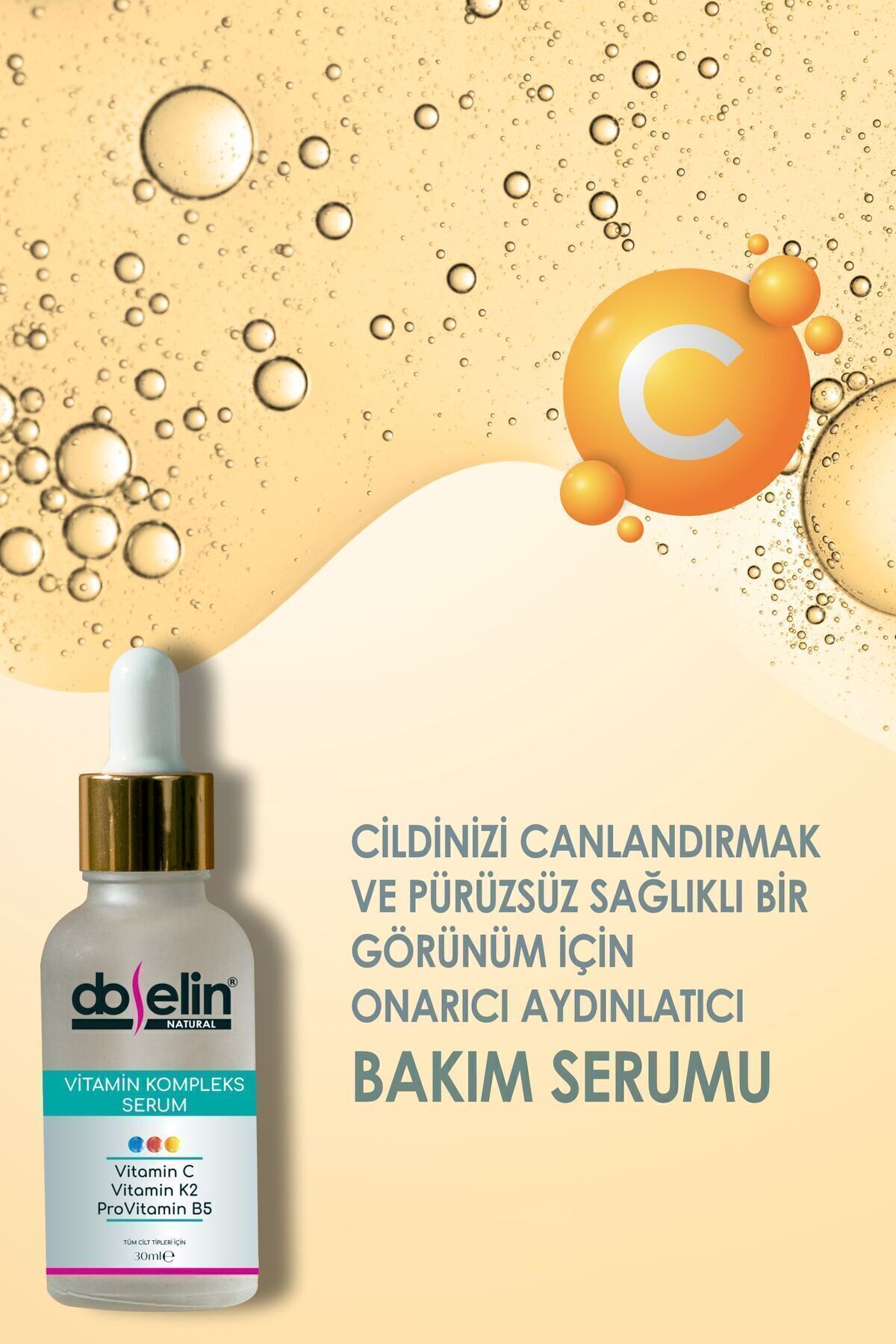 سرم روشن کننده، یکسان کننده مراقبت از پوست ویتامین C، K2، پروویتامین B5 30 میلی لیتر Doselin