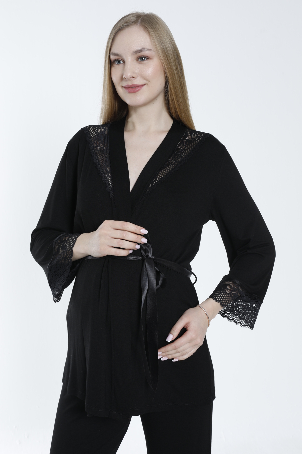 Miss Dünya Lissa Önden Bağlamalı Dantel Detaylı Hamile ve Lohusa Pijama Takımı fotoğrafı 4 (önizleme)