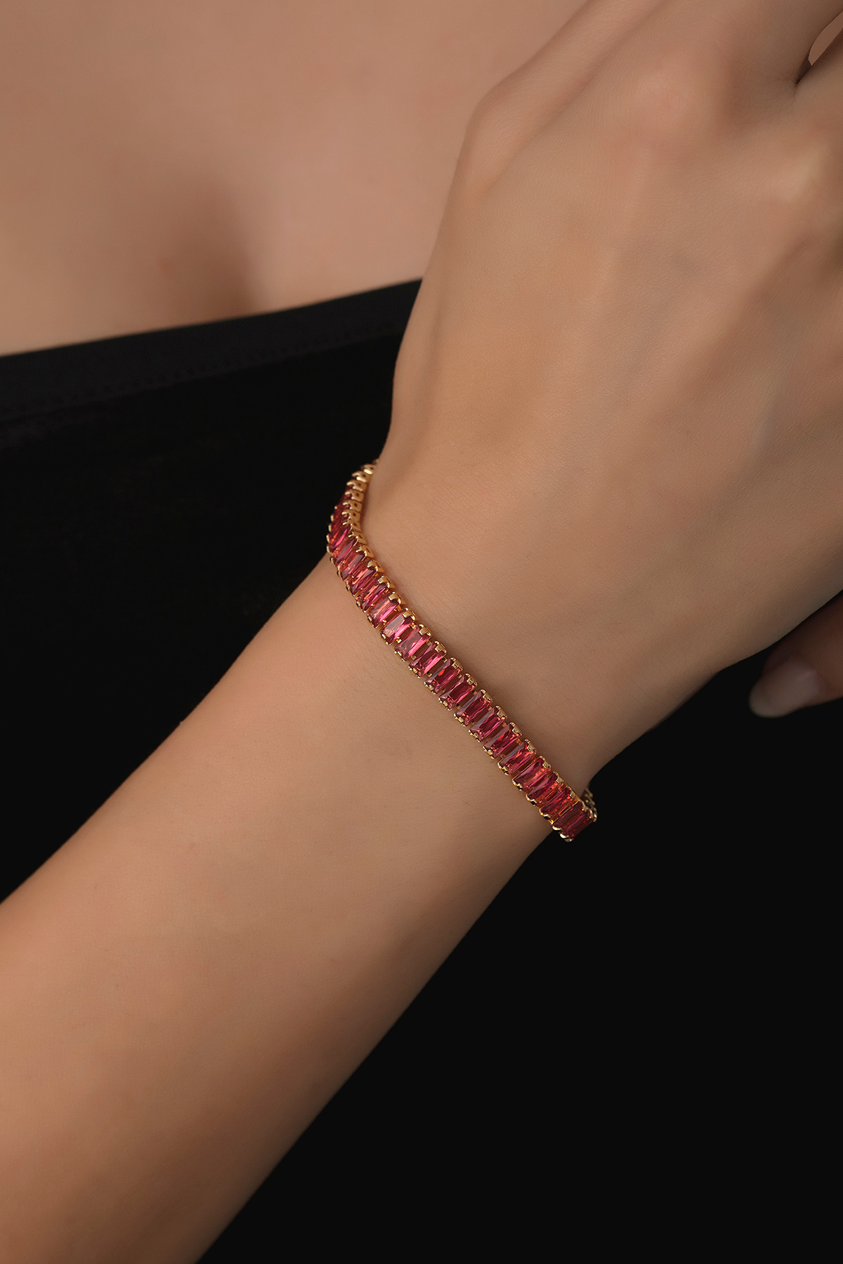 Kadın VIP Su Yolu Kararmaz 5mm Ruby Baget Bileklik 2