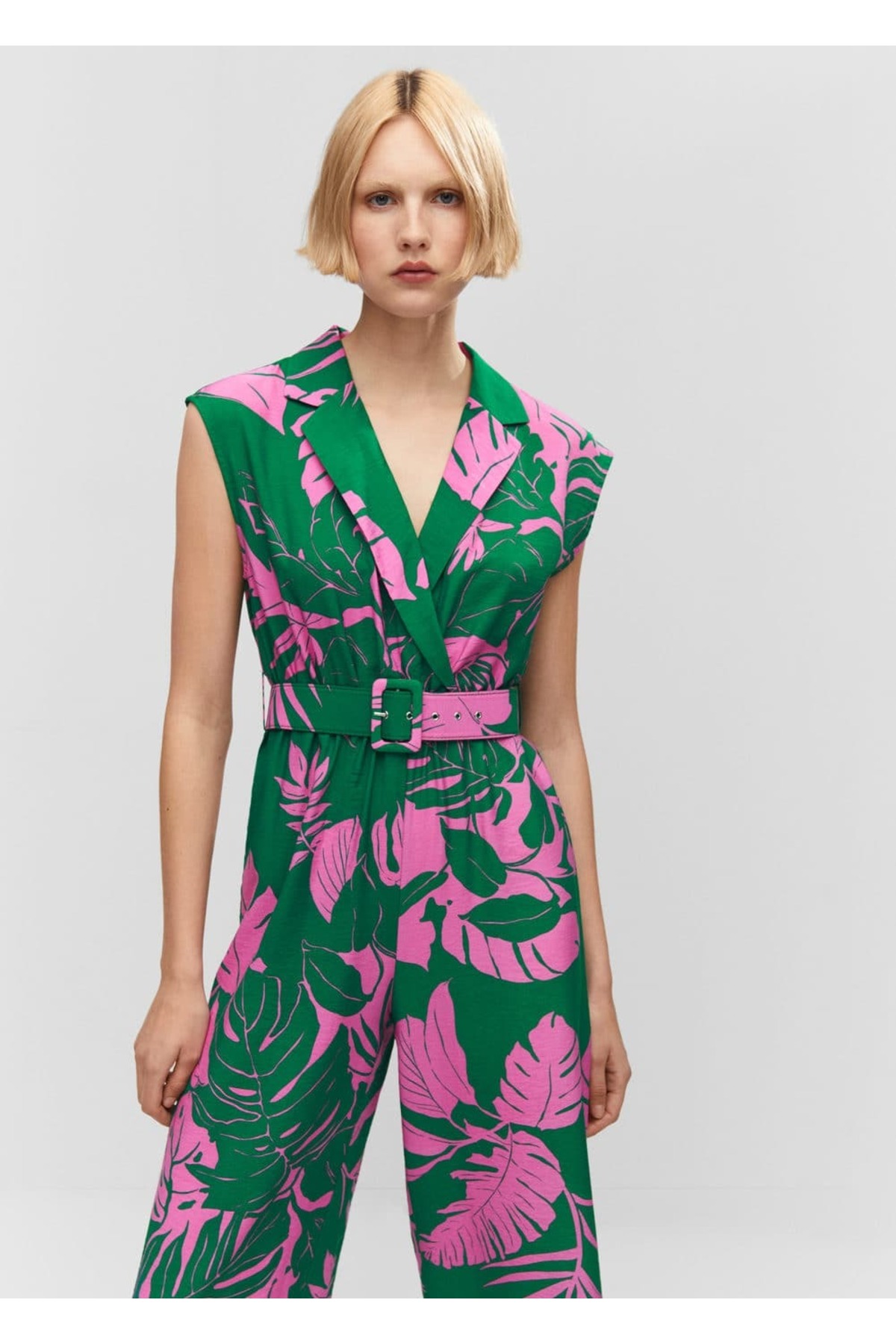 Belted Patterned Jumpsuit