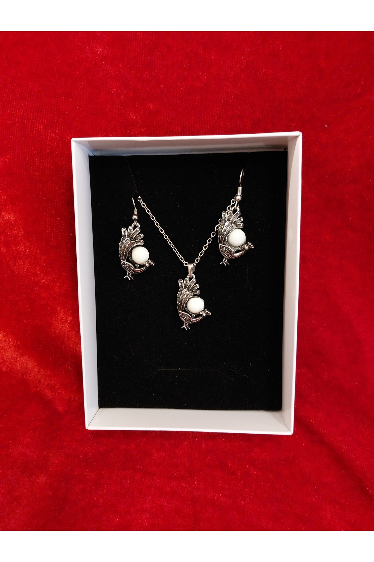 Burhan Yücel Lületaşı Lületaşı markazit Tavuskuşu kolye küpe takımı