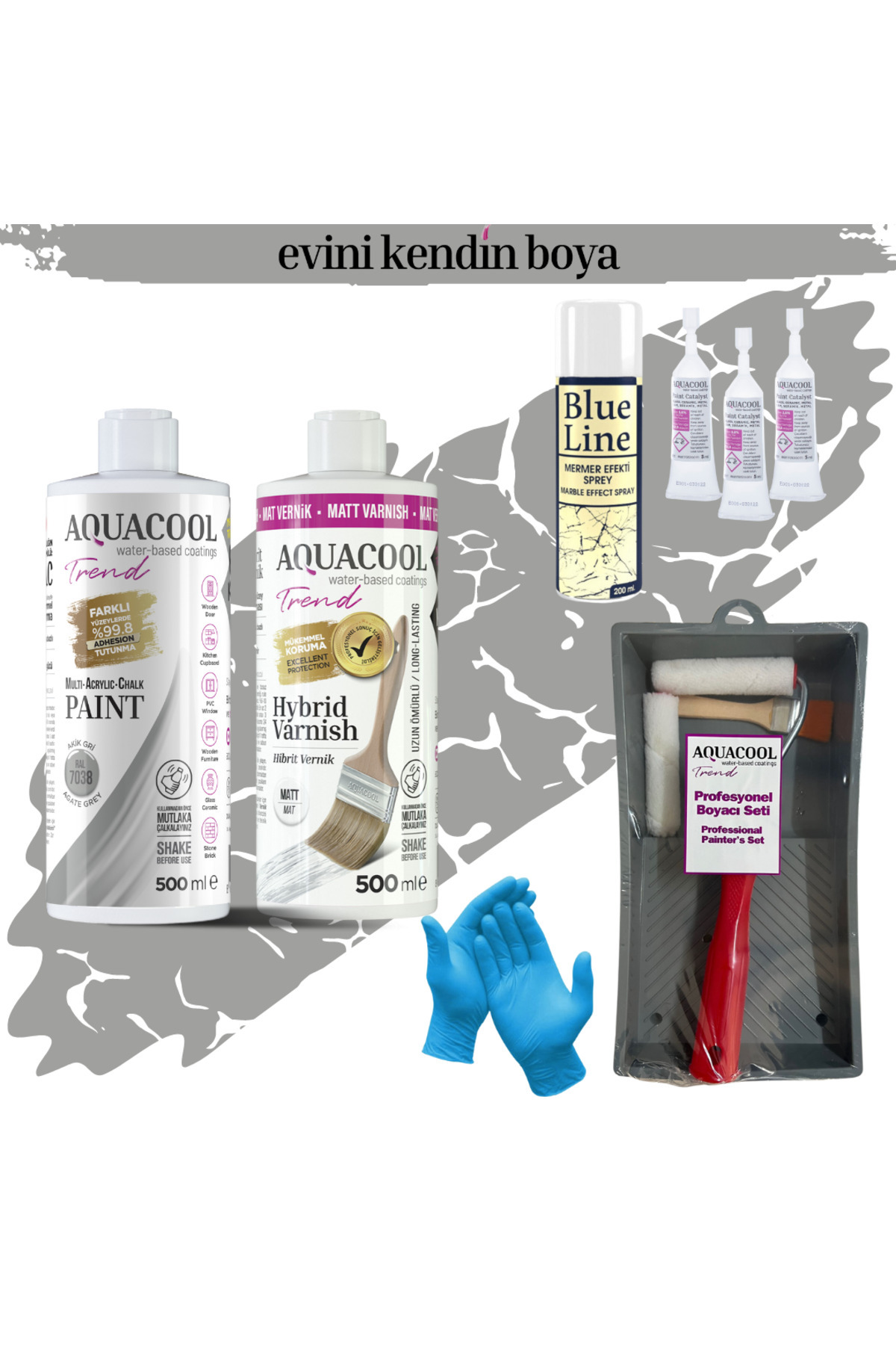Mac Water Based Tile Painting Set Ral 7038 Agate Grey, Matt Varnish