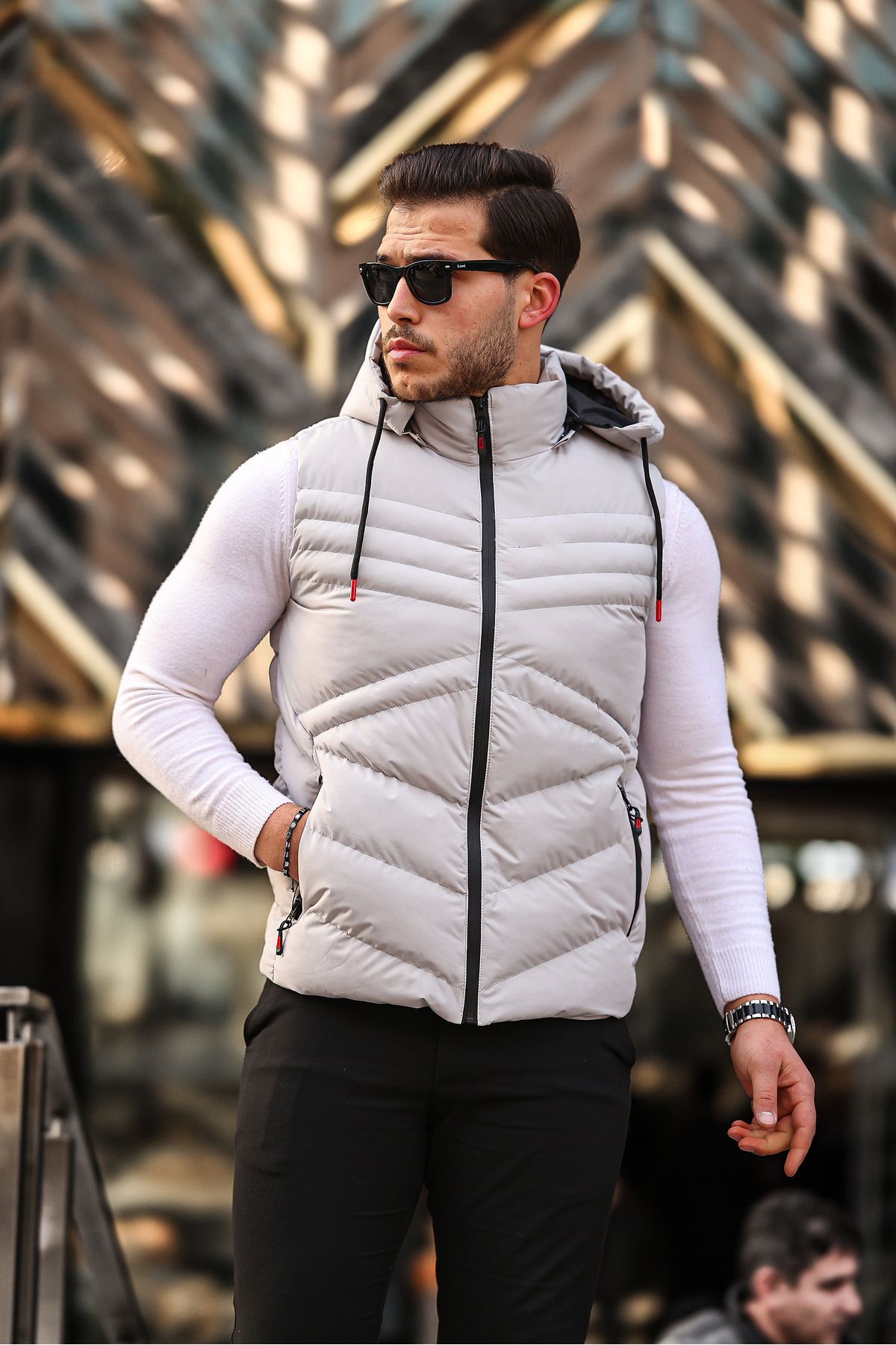 Boymen-Water And Windproof Men's Hooded Vest Inflatable Vest 3