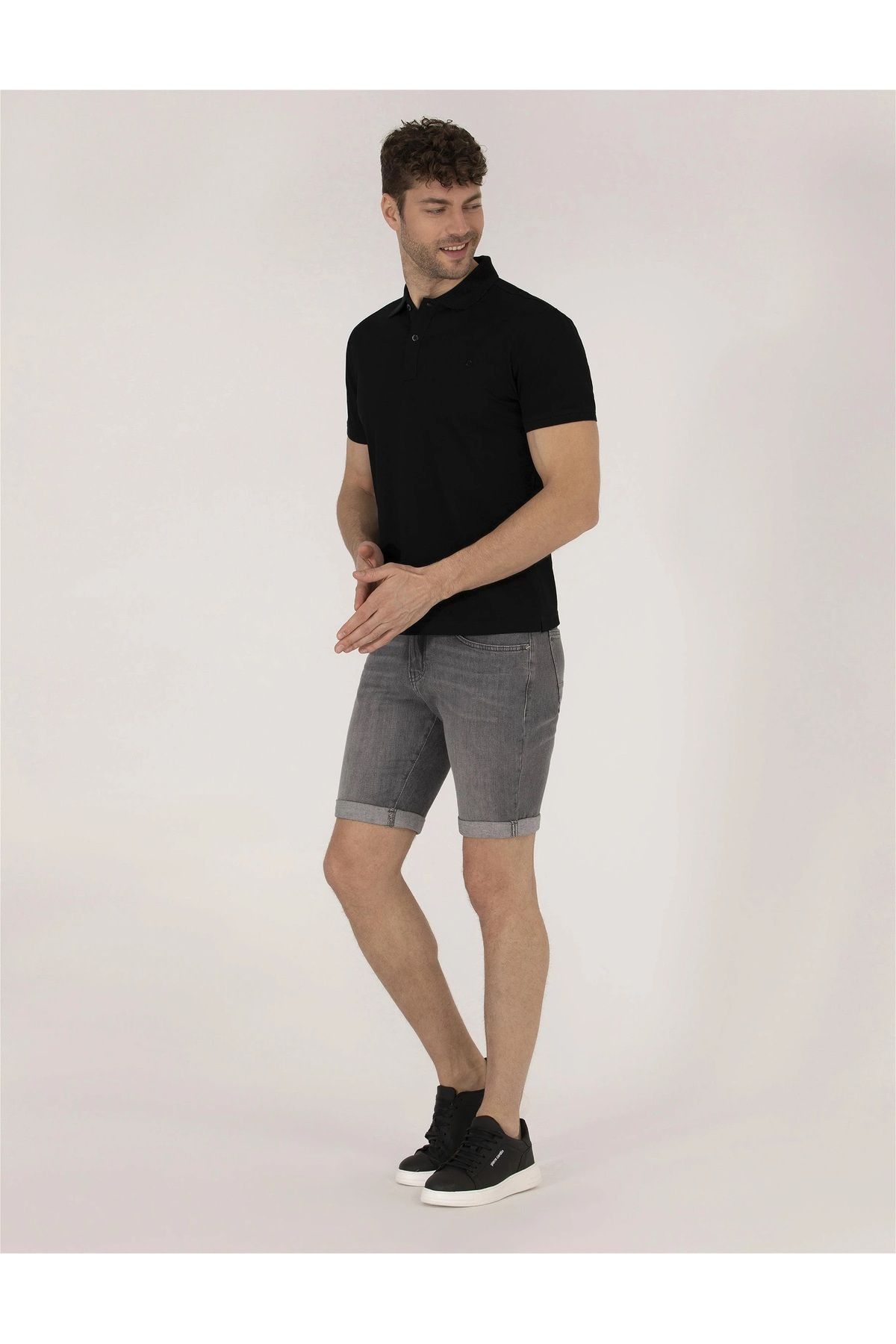 تی شرت یقه پولو مشکی مردانه SLIM FIT POLO YAKA 100 ٪ پنبه Pierre Cardin
