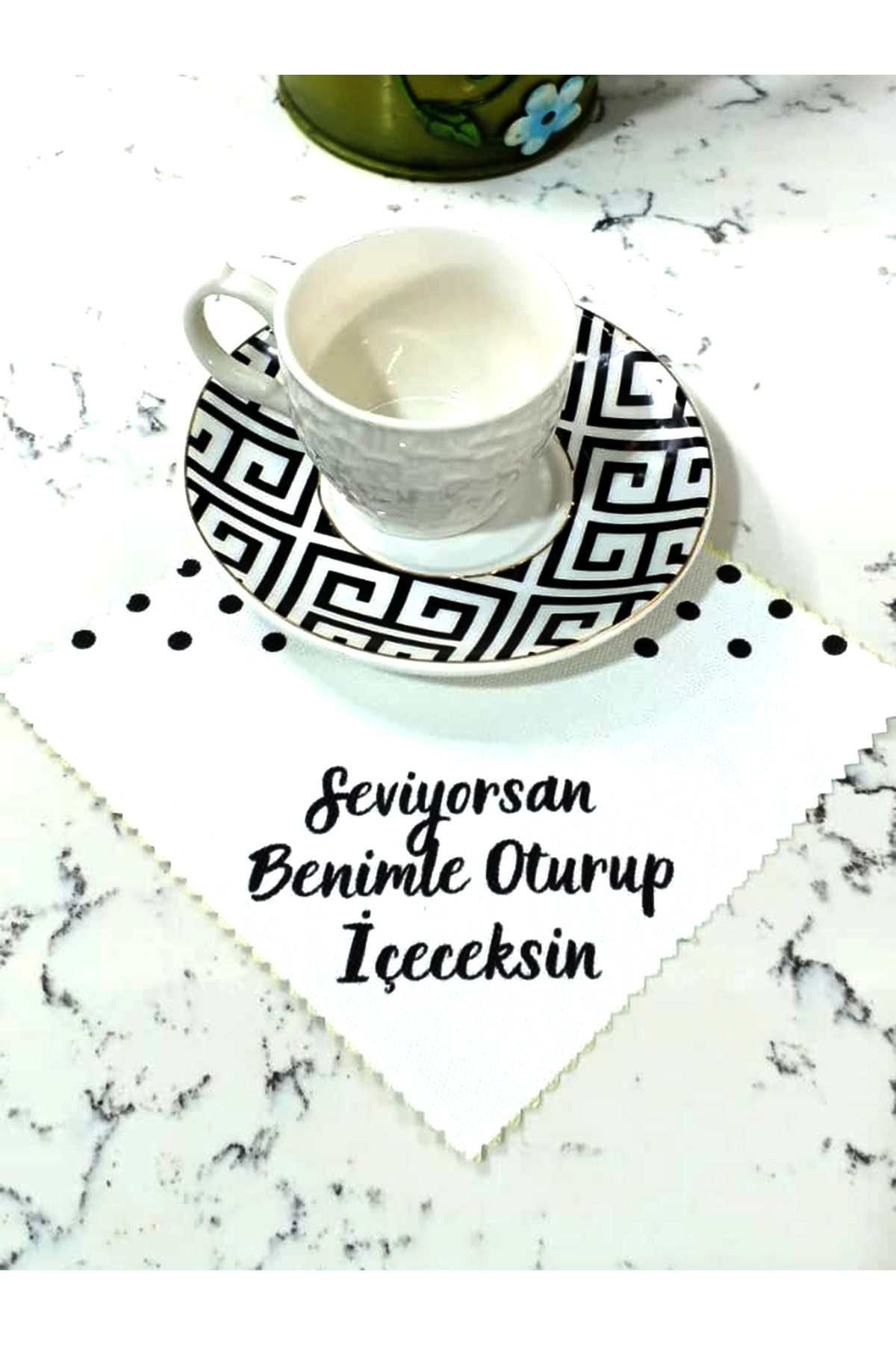 6 lı Özel Tasarım Keten Kahve Yanı Sunum Peçetesi 6